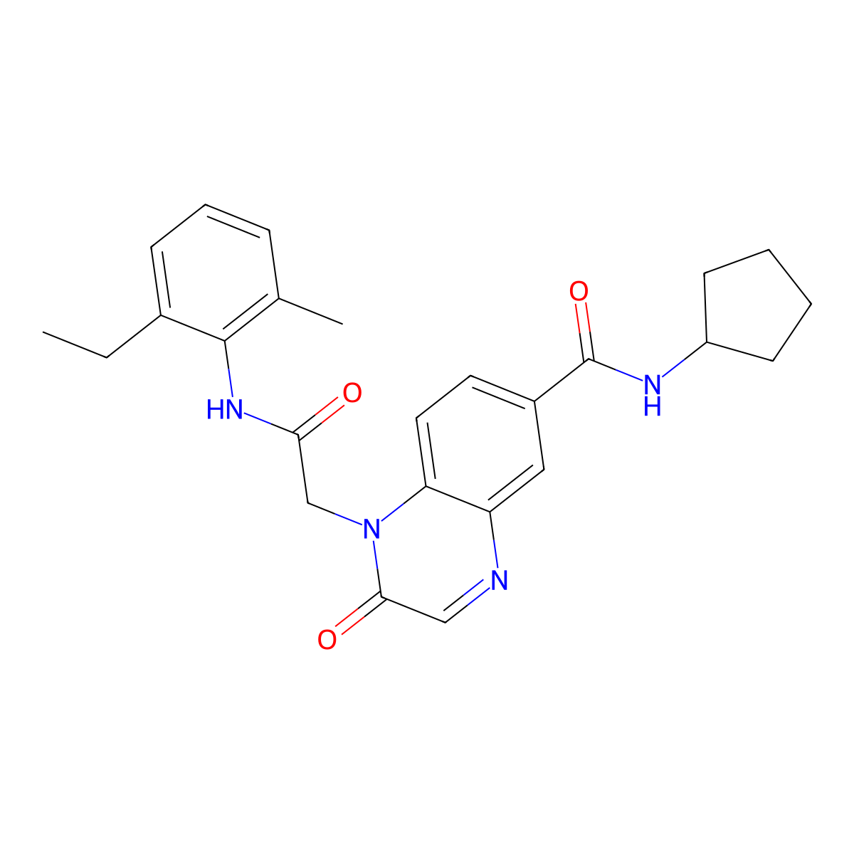 N-cyclopentyl-1-(2-((2-ethyl-6-methylphenyl)amino)-2-oxoethyl)-2-oxo-1,2-dihydroquinoxaline-6-carboxamide molecular structure, CAS 1251543-81-3