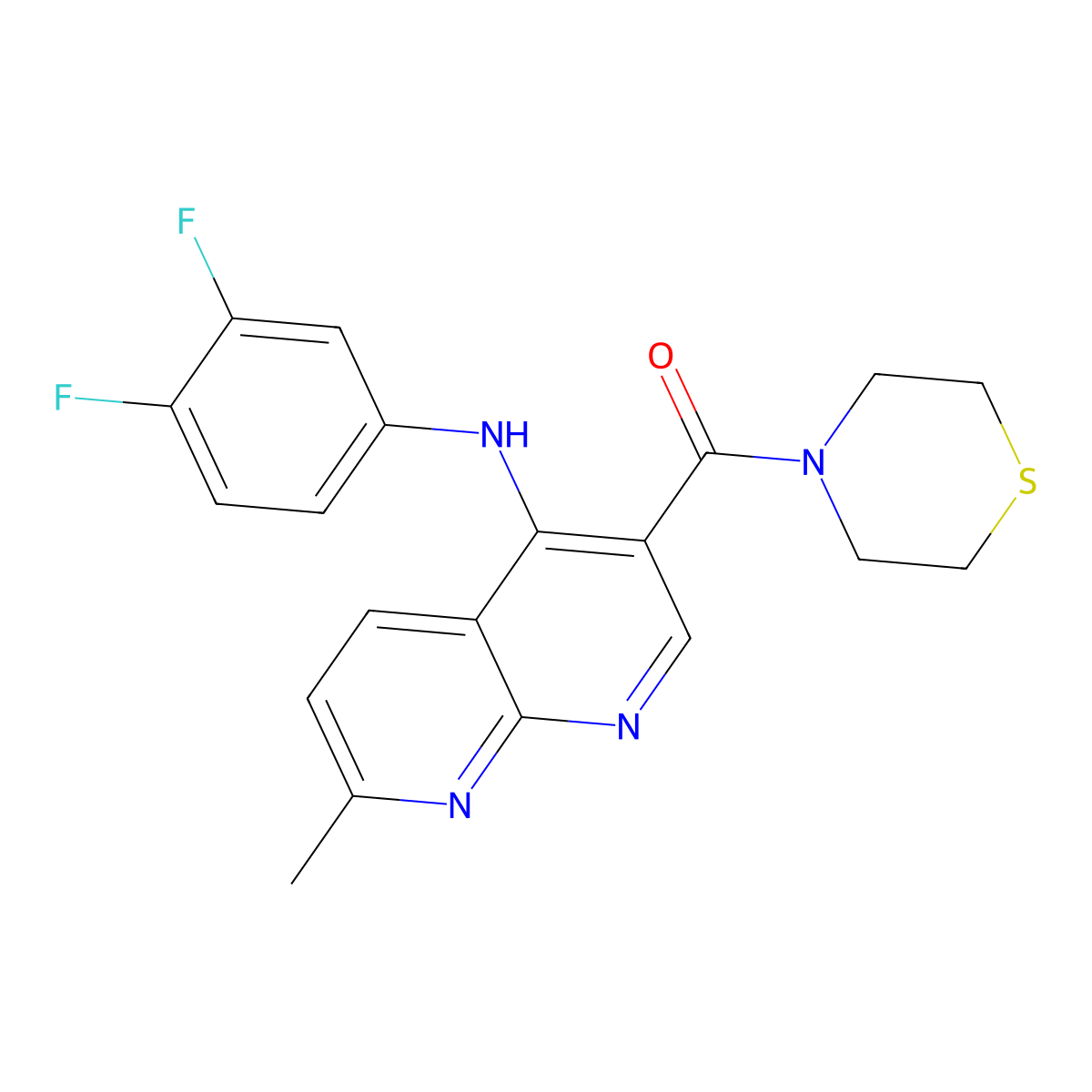 (4-((3,4-Difluorophenyl)amino)-7-methyl-1,8-naphthyridin-3-yl)(thiomorpholino)methanone molecular structure, CAS 1251543-87-9