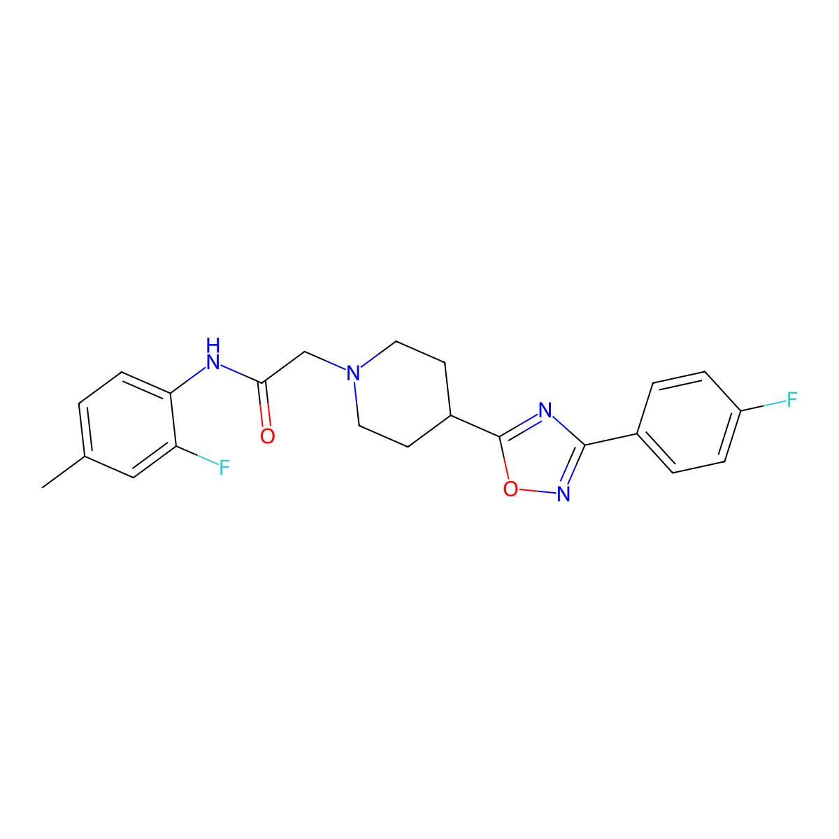 N-(2-fluoro-4-methylphenyl)-2-{4-[3-(4-fluorophenyl)-1,2,4-oxadiazol-5-yl]piperidin-1-yl}acetamide molecular structure, CAS 1251543-88-0