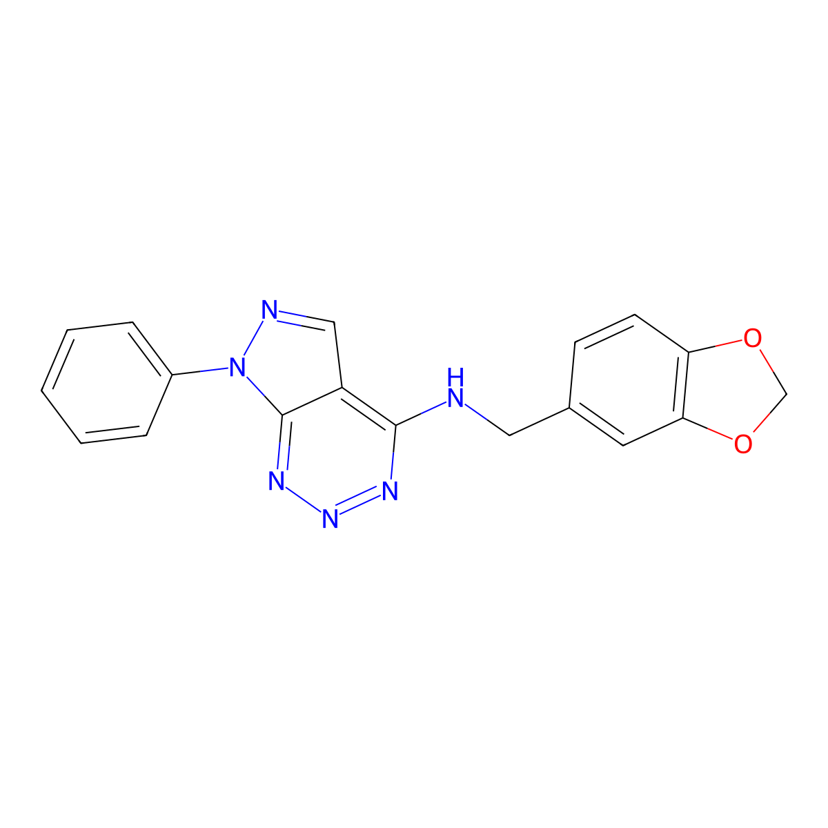 N-(benzo[d][1,3]dioxol-5-ylmethyl)-7-phenyl-7H-pyrazolo[3,4-d][1,2,3]triazin-4-amine molecular structure, CAS 1251543-91-5