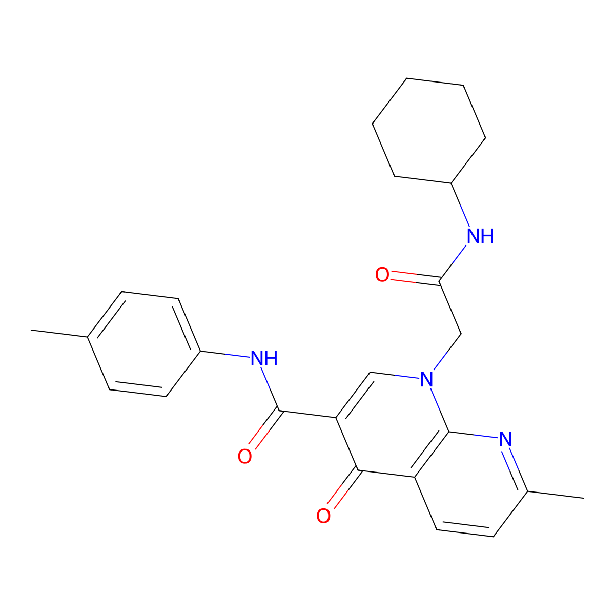1-(2-(cyclohexylamino)-2-oxoethyl)-7-methyl-4-oxo-N-(p-tolyl)-1,4-dihydro-1,8-naphthyridine-3-carboxamide molecular structure, CAS 1251543-93-7