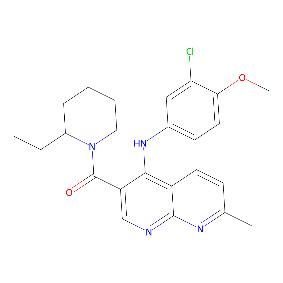 (4-((3-Chloro-4-methoxyphenyl)amino)-7-methyl-1,8-naphthyridin-3-yl)(2-ethylpiperidin-1-yl)methanone molecular structure, CAS 1251543-99-3