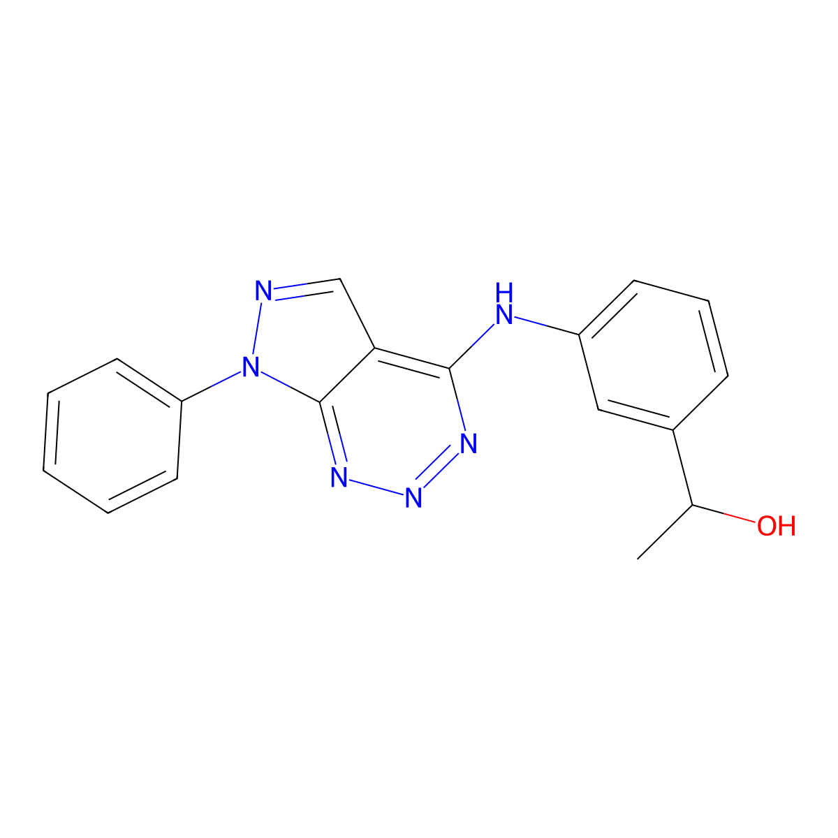 1-(3-((7-phenyl-7H-pyrazolo[3,4-d][1,2,3]triazin-4-yl)amino)phenyl)ethanol molecular structure, CAS 1251544-03-2