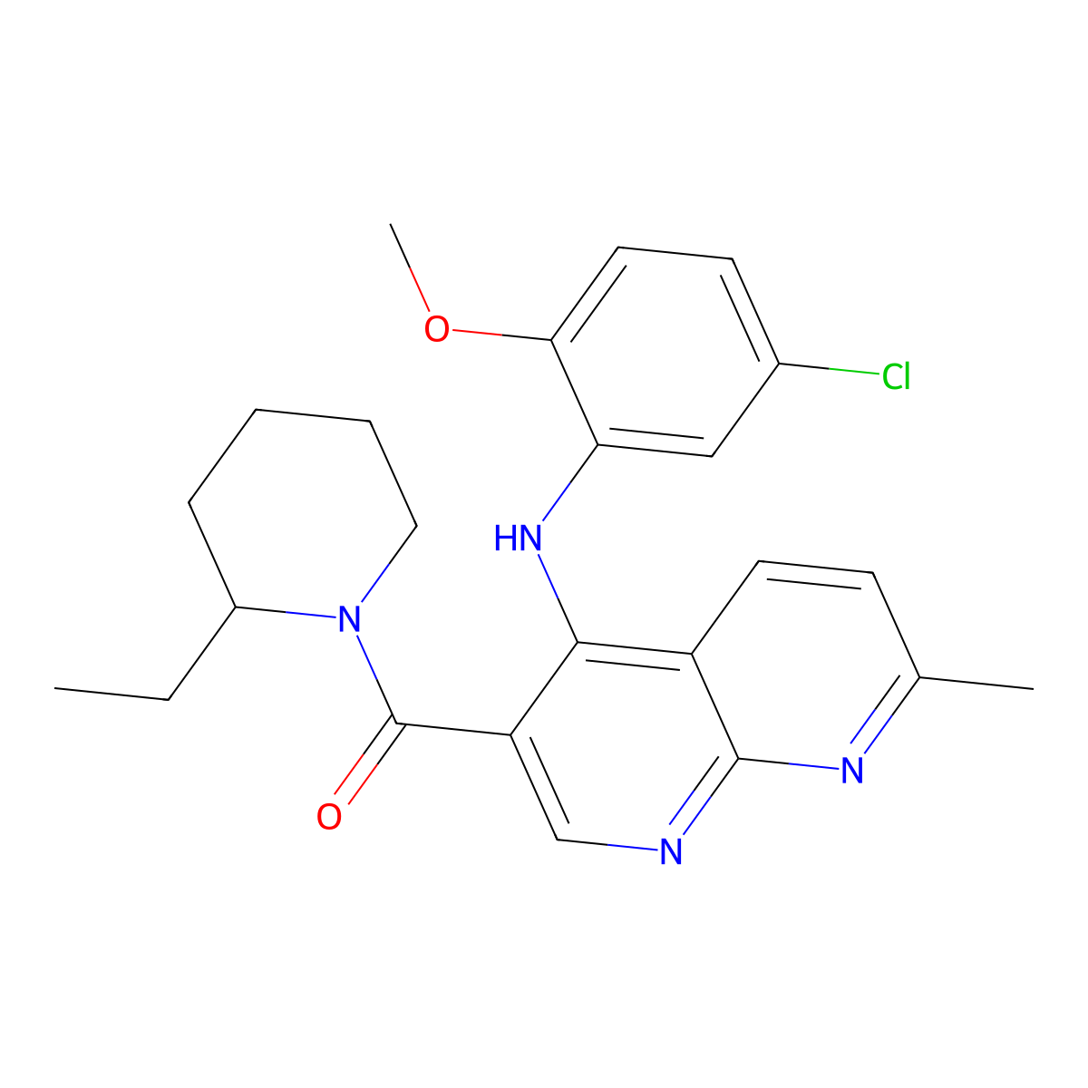 (4-((5-Chloro-2-methoxyphenyl)amino)-7-methyl-1,8-naphthyridin-3-yl)(2-ethylpiperidin-1-yl)methanone molecular structure, CAS 1251544-05-4
