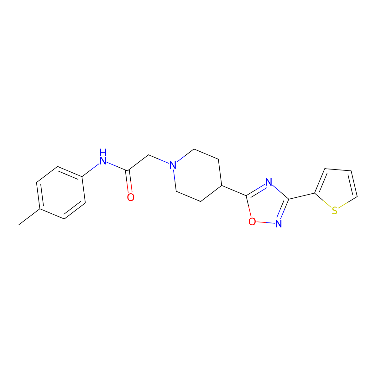 N-(4-methylphenyl)-2-{4-[3-(thiophen-2-yl)-1,2,4-oxadiazol-5-yl]piperidin-1-yl}acetamide molecular structure, CAS 1251544-12-3