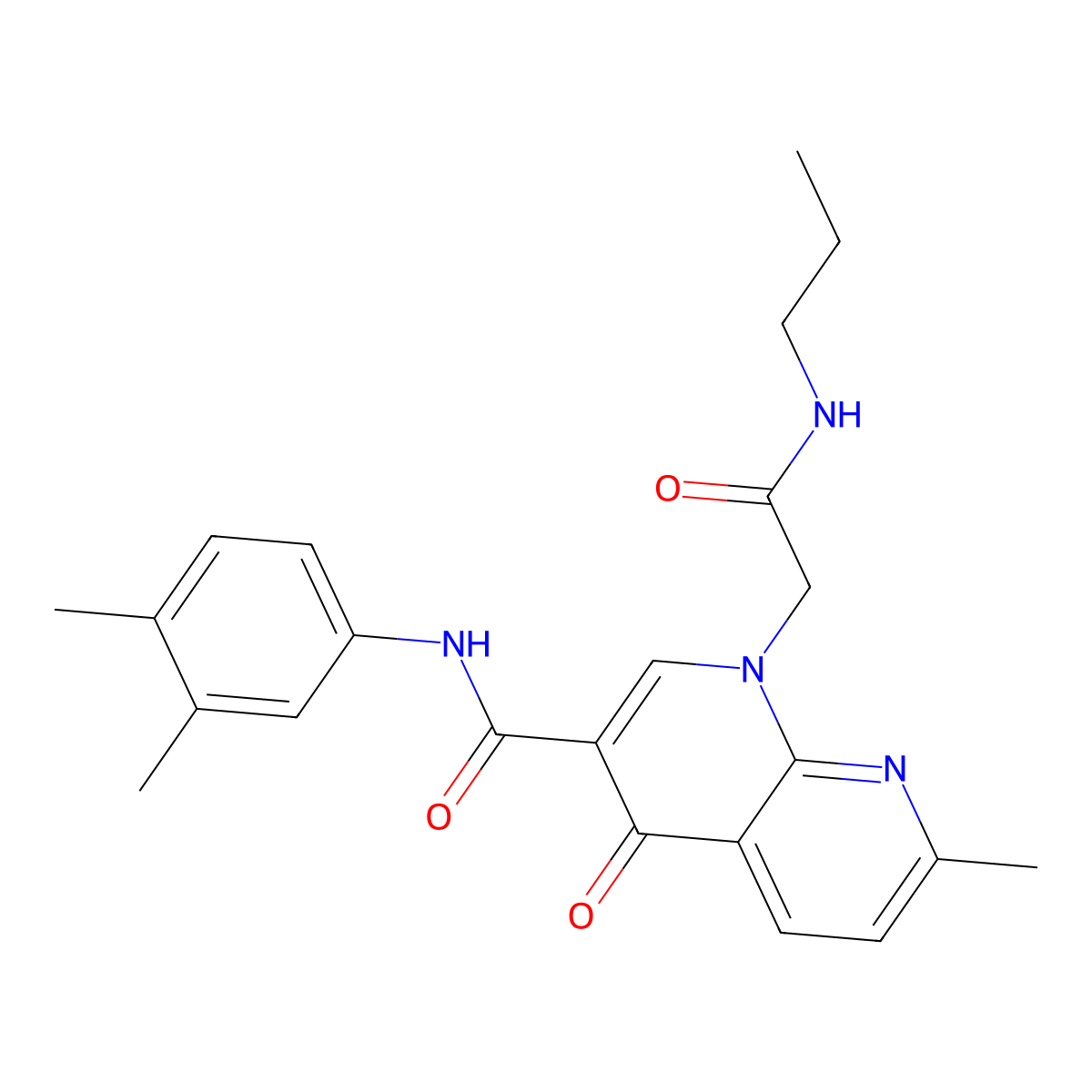 N-(3,4-dimethylphenyl)-7-methyl-4-oxo-1-(2-oxo-2-(propylamino)ethyl)-1,4-dihydro-1,8-naphthyridine-3-carboxamide molecular structure, CAS 1251544-15-6