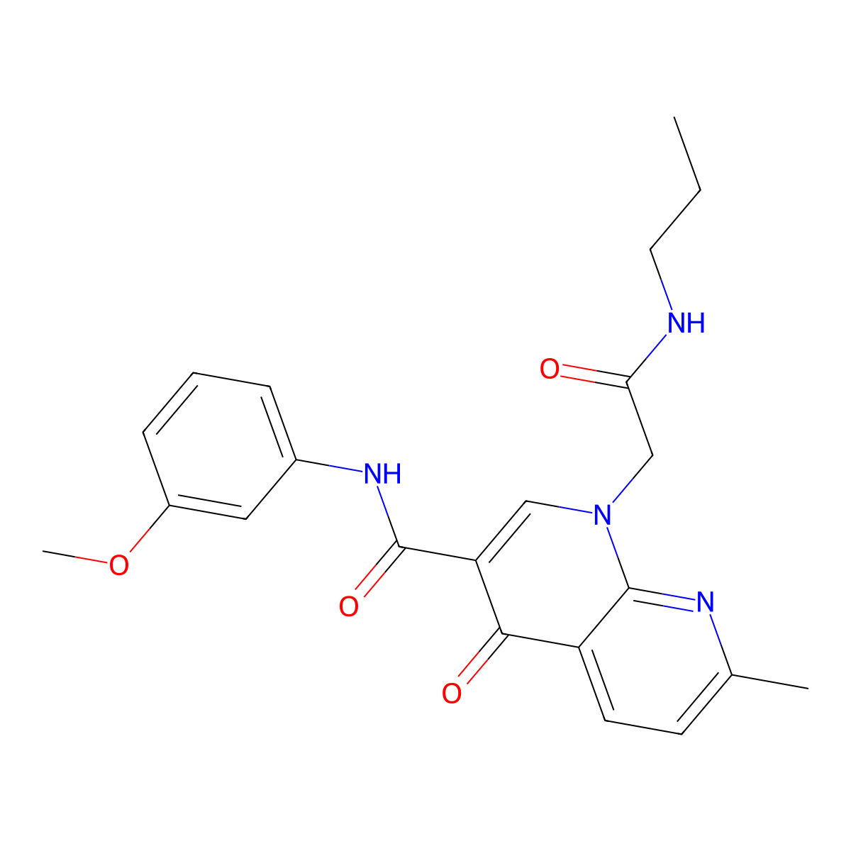 N-(3-methoxyphenyl)-7-methyl-4-oxo-1-(2-oxo-2-(propylamino)ethyl)-1,4-dihydro-1,8-naphthyridine-3-carboxamide molecular structure, CAS 1251544-23-6