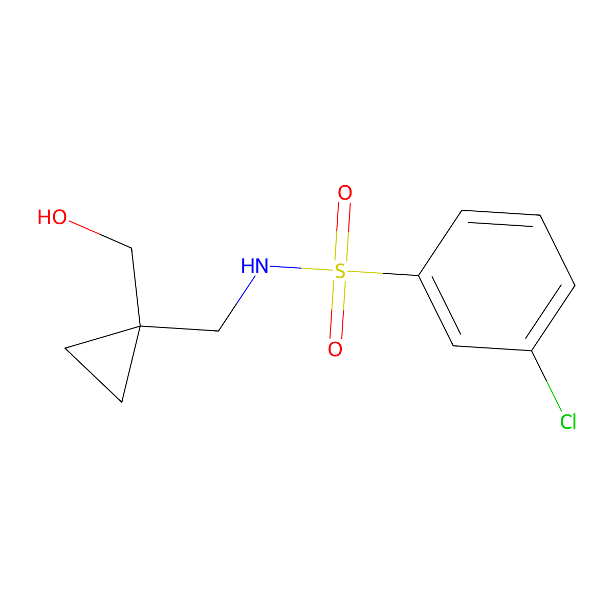 3-chloro-N-((1-(hydroxymethyl)cyclopropyl)methyl)benzenesulfonamide molecular structure, CAS 1251544-31-6