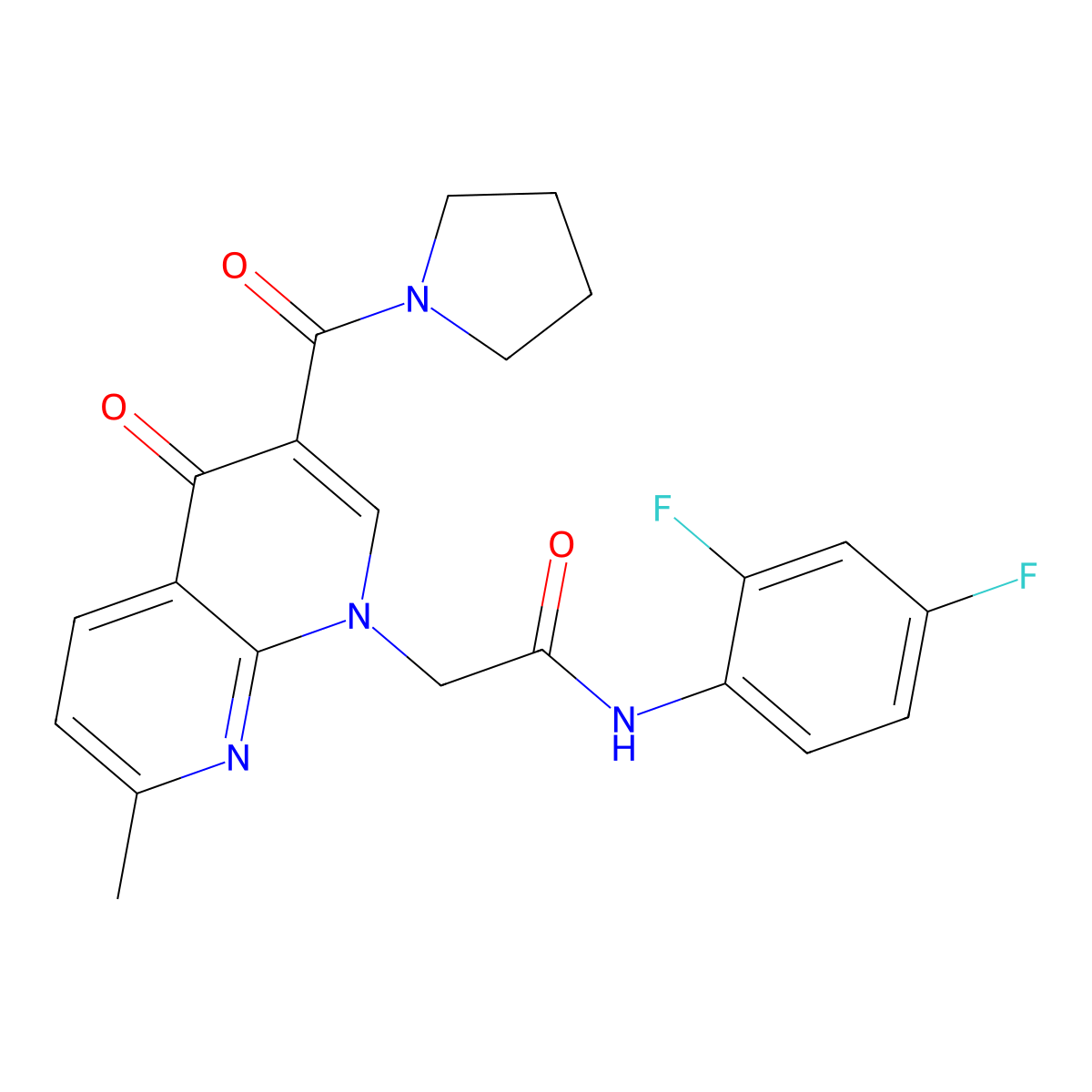 N-(2,4-difluorophenyl)-2-[7-methyl-4-oxo-3-(pyrrolidin-1-ylcarbonyl)-1,8-naphthyridin-1(4H)-yl]acetamide molecular structure, CAS 1251544-42-9