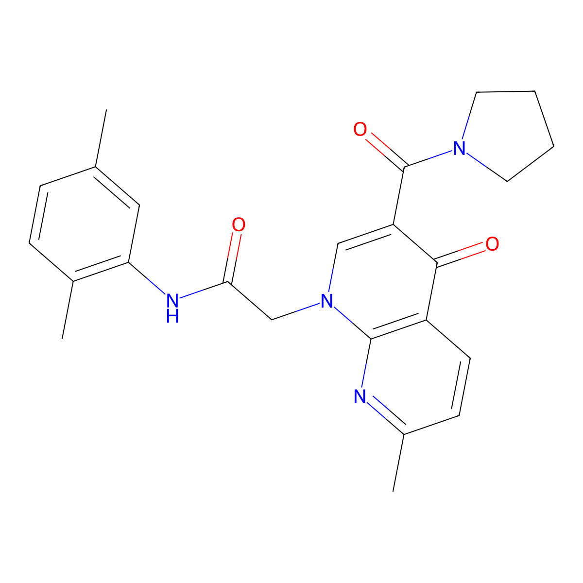 N-(2,5-dimethylphenyl)-2-(7-methyl-4-oxo-3-(pyrrolidine-1-carbonyl)-1,8-naphthyridin-1(4H)-yl)acetamide molecular structure, CAS 1251544-47-4