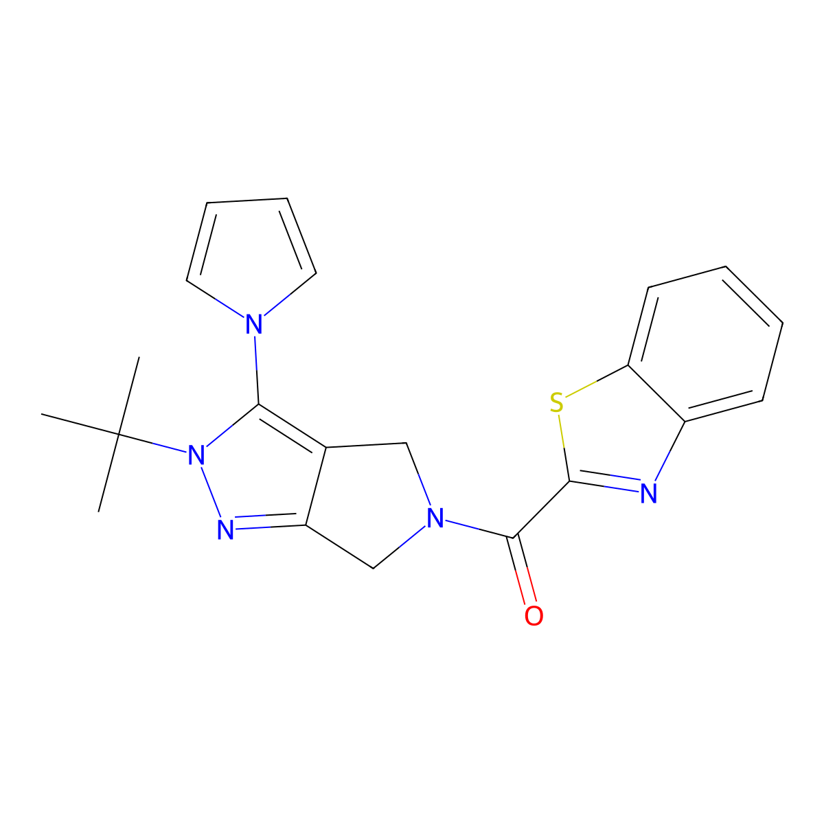 benzo[d]thiazol-2-yl(2-(tert-butyl)-3-(1H-pyrrol-1-yl)pyrrolo[3,4-c]pyrazol-5(2H,4H,6H)-yl)methanone molecular structure, CAS 1251544-54-3