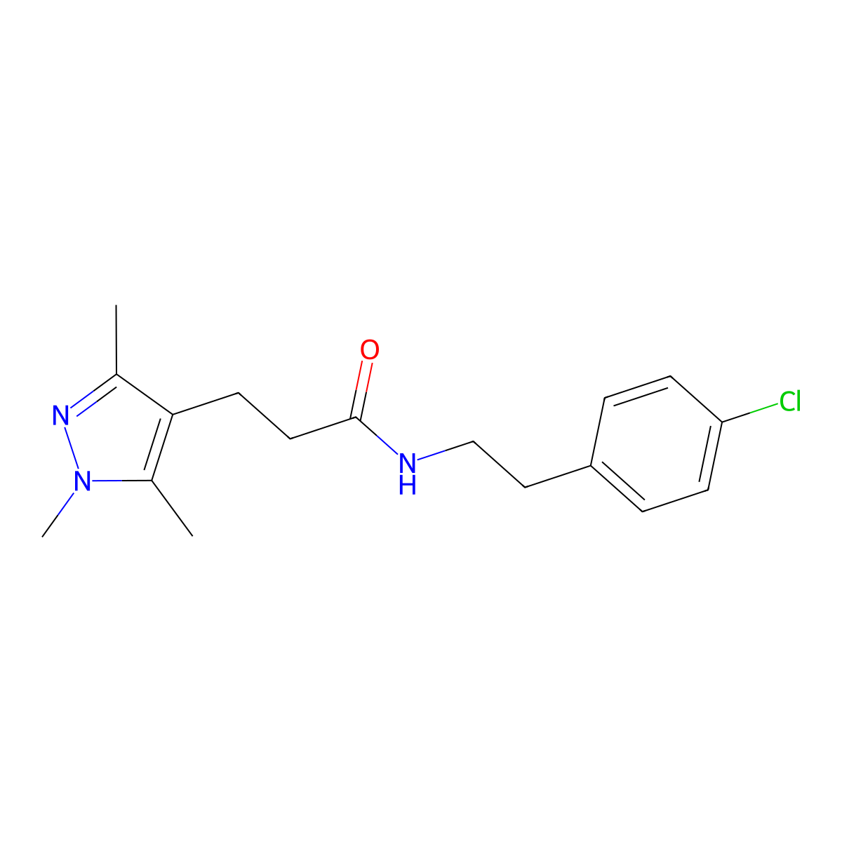 N-[2-(4-chlorophenyl)ethyl]-3-(1,3,5-trimethyl-1H-pyrazol-4-yl)propanamide molecular structure, CAS 1251544-77-0