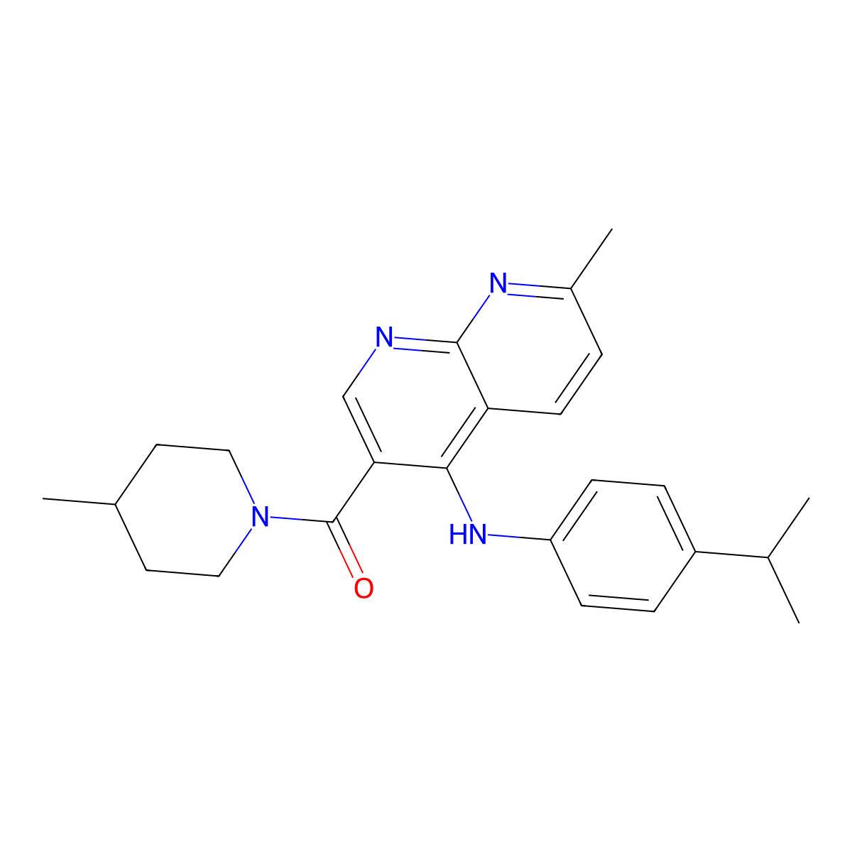 (4-((4-Isopropylphenyl)amino)-7-methyl-1,8-naphthyridin-3-yl)(4-methylpiperidin-1-yl)methanone molecular structure, CAS 1251544-90-7