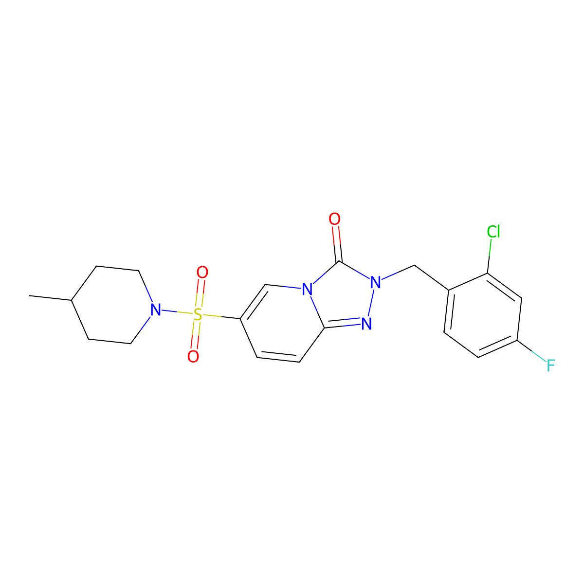 2-(2-chloro-4-fluorobenzyl)-6-((4-methylpiperidin-1-yl)sulfonyl)-[1,2,4]triazolo[4,3-a]pyridin-3(2H)-one molecular structure, CAS 1251544-96-3
