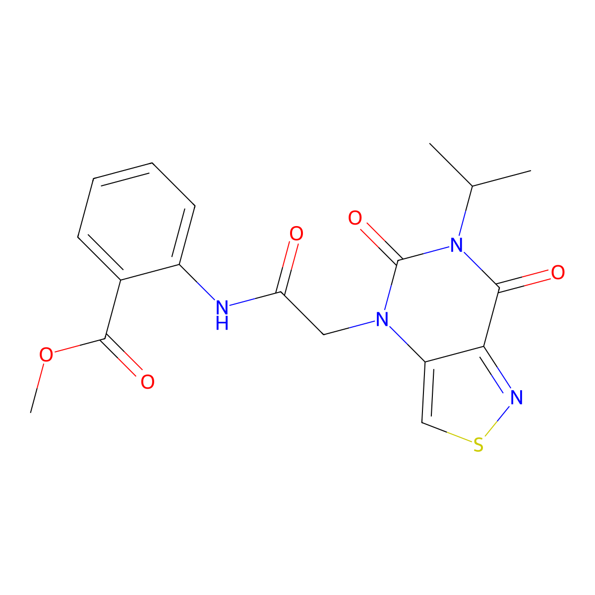 methyl 2-{[(6-isopropyl-5,7-dioxo-6,7-dihydroisothiazolo[4,3-d]pyrimidin-4(5H)-yl)acetyl]amino}benzoate molecular structure, CAS 1251544-97-4