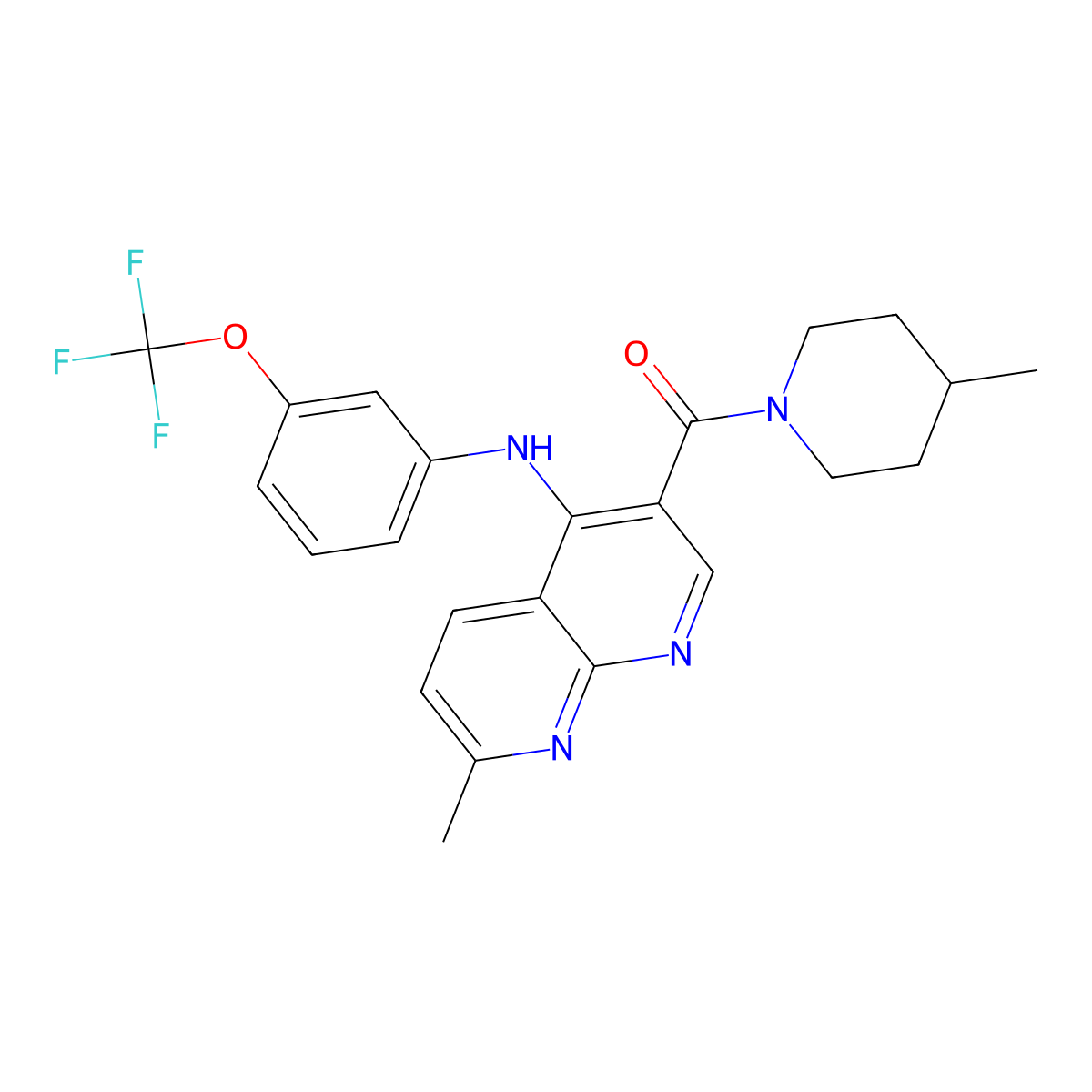 (7-Methyl-4-((3-(trifluoromethoxy)phenyl)amino)-1,8-naphthyridin-3-yl)(4-methylpiperidin-1-yl)methanone molecular structure, CAS 1251545-04-6