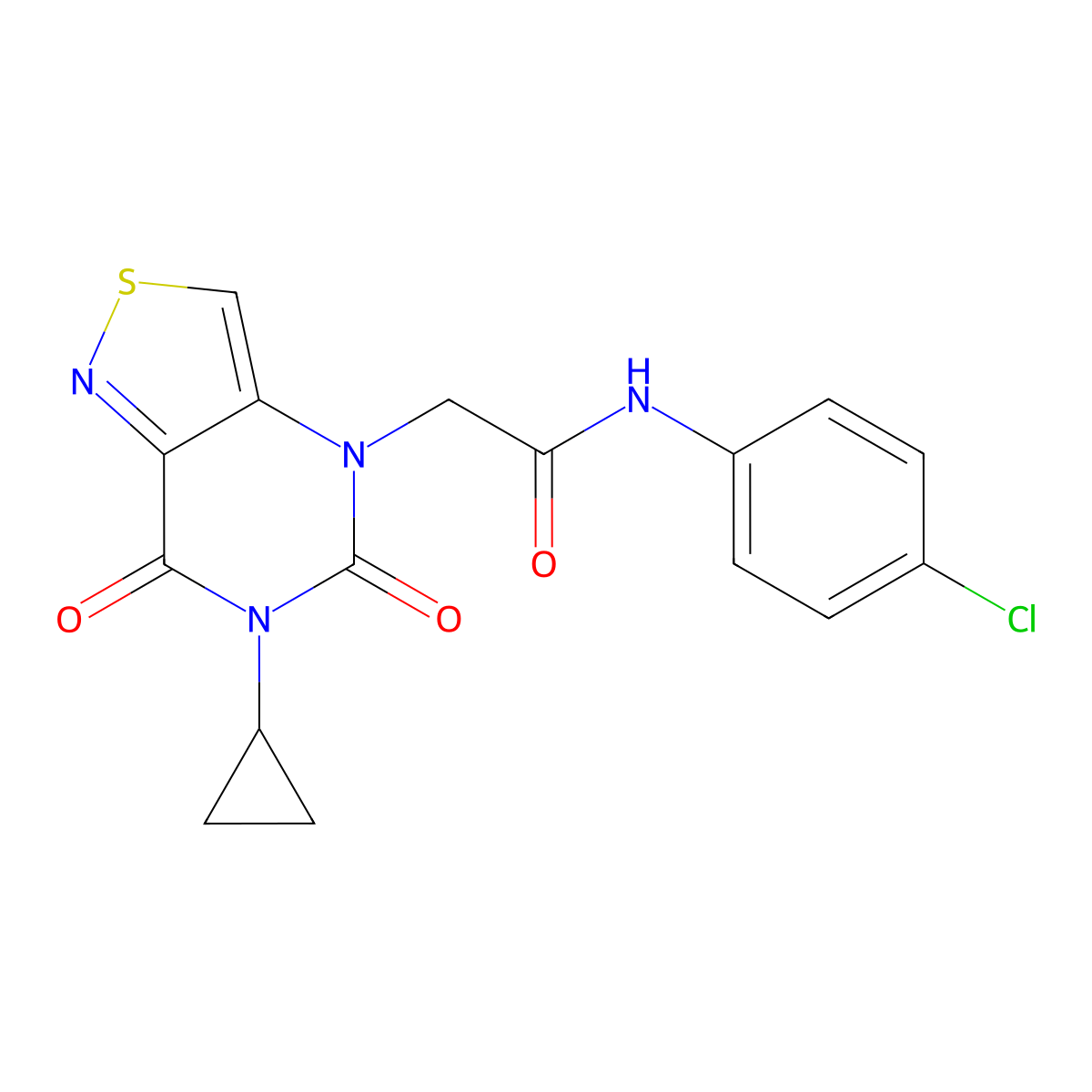 N-(4-chlorophenyl)-2-{6-cyclopropyl-5,7-dioxo-4H,5H,6H,7H-[1,2]thiazolo[4,3-d]pyrimidin-4-yl}acetamide molecular structure, CAS 1251545-06-8