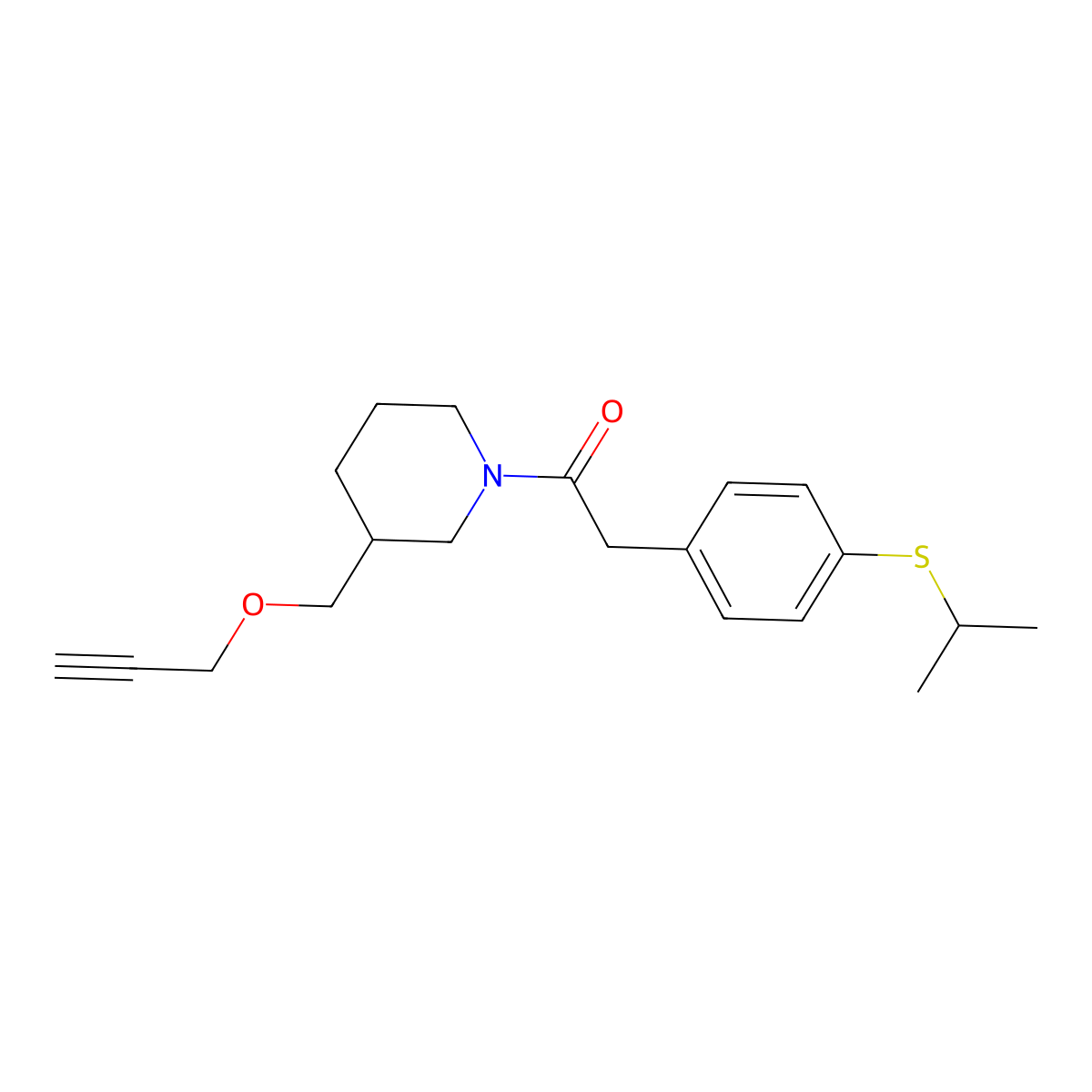 2-(4-(Isopropylthio)phenyl)-1-(3-((prop-2-yn-1-yloxy)methyl)piperidin-1-yl)ethanone molecular structure, CAS 1251545-07-9