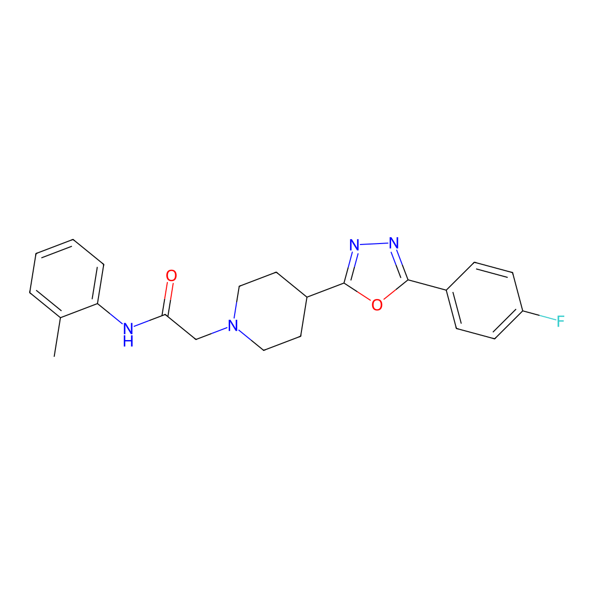 2-(4-(5-(4-fluorophenyl)-1,3,4-oxadiazol-2-yl)piperidin-1-yl)-N-(o-tolyl)acetamide molecular structure, CAS 1251545-11-5