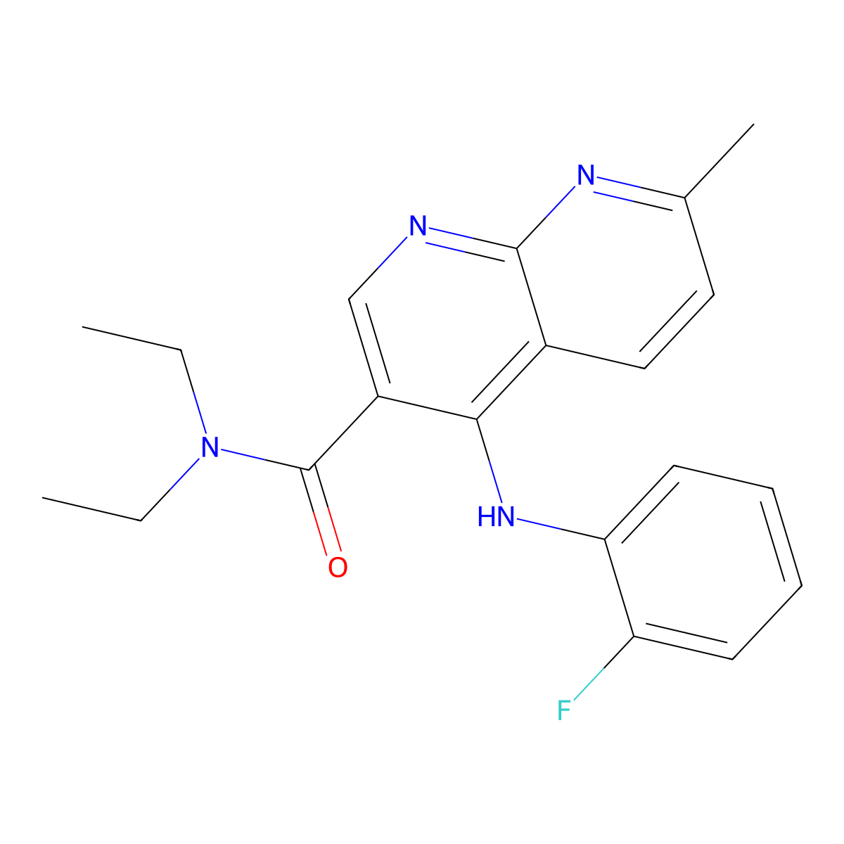 N,N-diethyl-4-[(2-fluorophenyl)amino]-7-methyl-1,8-naphthyridine-3-carboxamide molecular structure, CAS 1251545-12-6