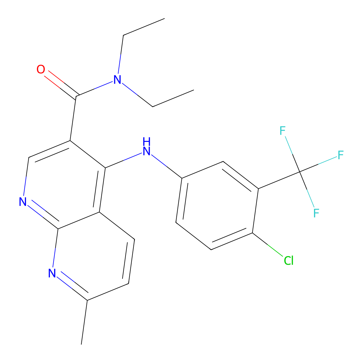 4-{[4-chloro-3-(trifluoromethyl)phenyl]amino}-N,N-diethyl-7-methyl-1,8-naphthyridine-3-carboxamide molecular structure, CAS 1251545-17-1