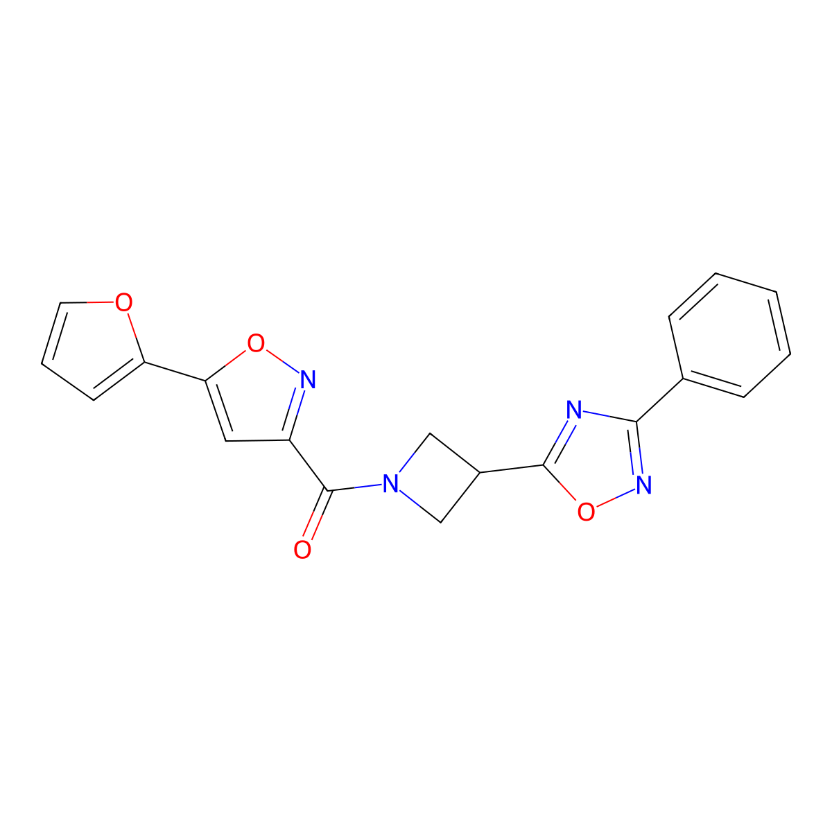 (5-(Furan-2-yl)isoxazol-3-yl)(3-(3-phenyl-1,2,4-oxadiazol-5-yl)azetidin-1-yl)methanone molecular structure, CAS 1251545-32-0