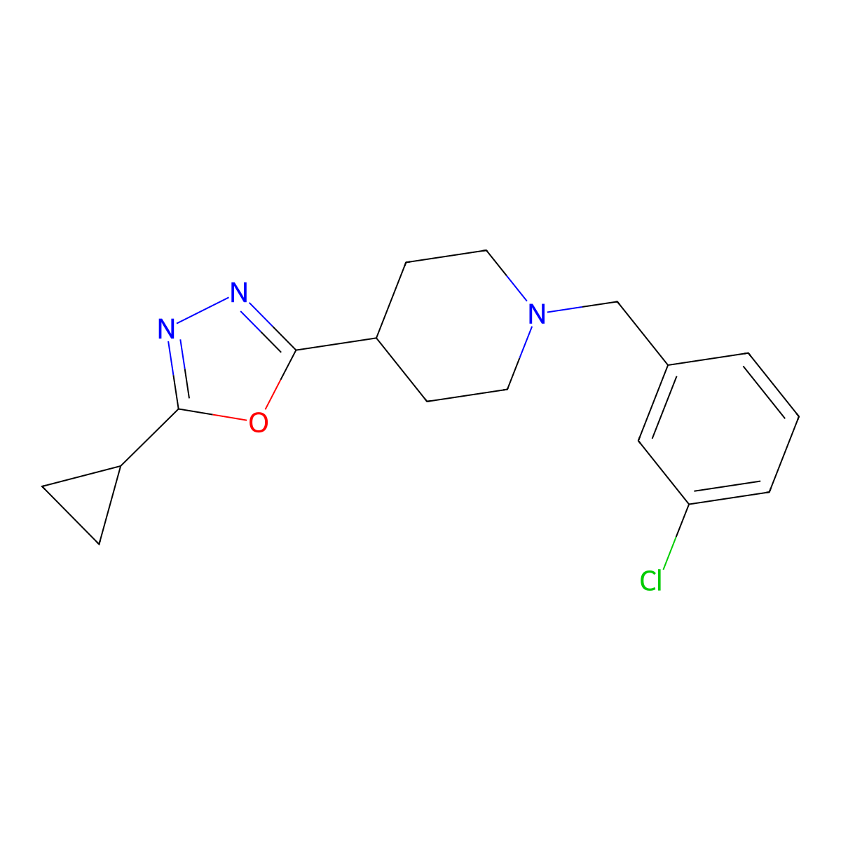 2-(1-(3-Chlorobenzyl)piperidin-4-yl)-5-cyclopropyl-1,3,4-oxadiazole molecular structure, CAS 1251545-33-1