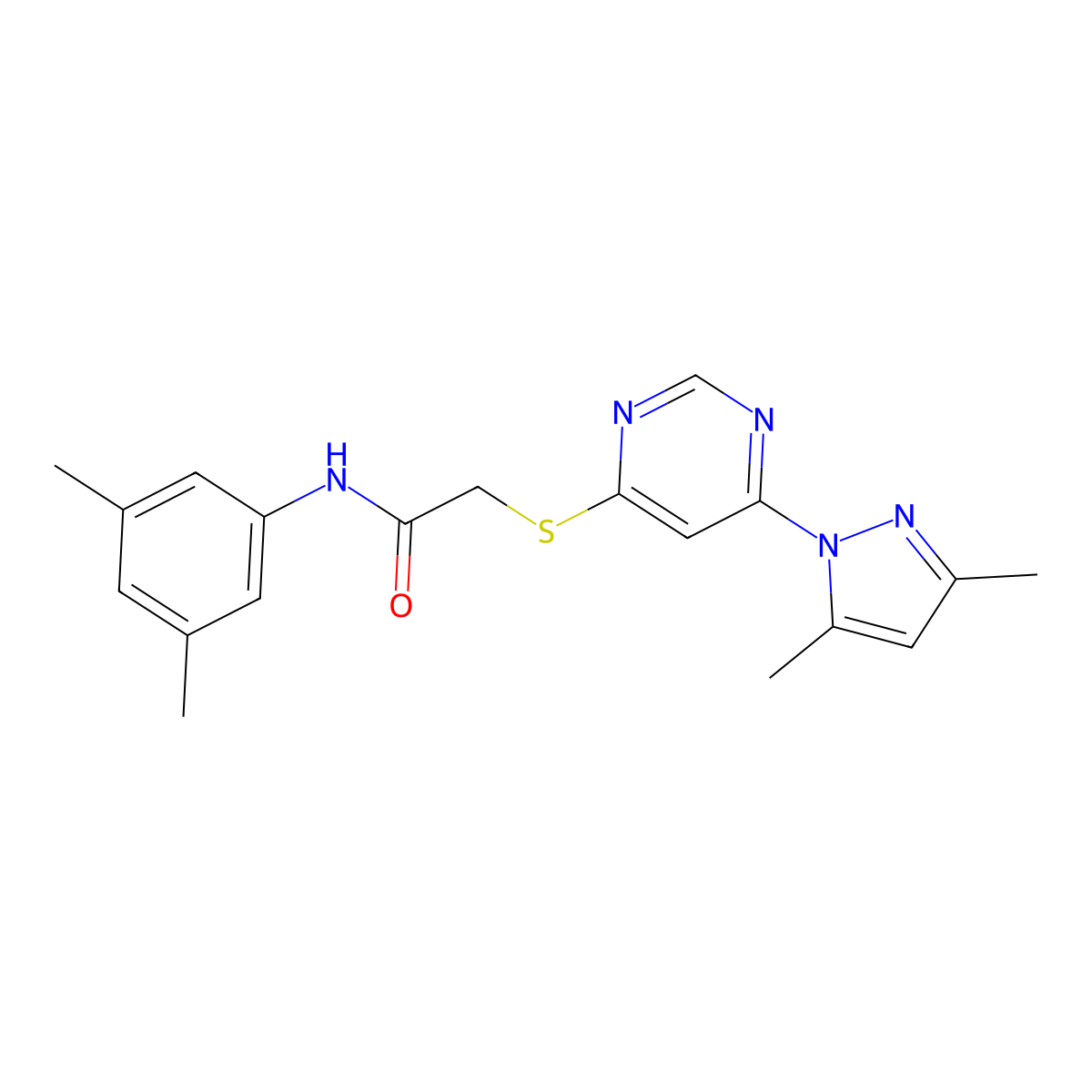 2-((6-(3,5-dimethyl-1H-pyrazol-1-yl)pyrimidin-4-yl)thio)-N-(3,5-dimethylphenyl)acetamide molecular structure, CAS 1251545-38-6