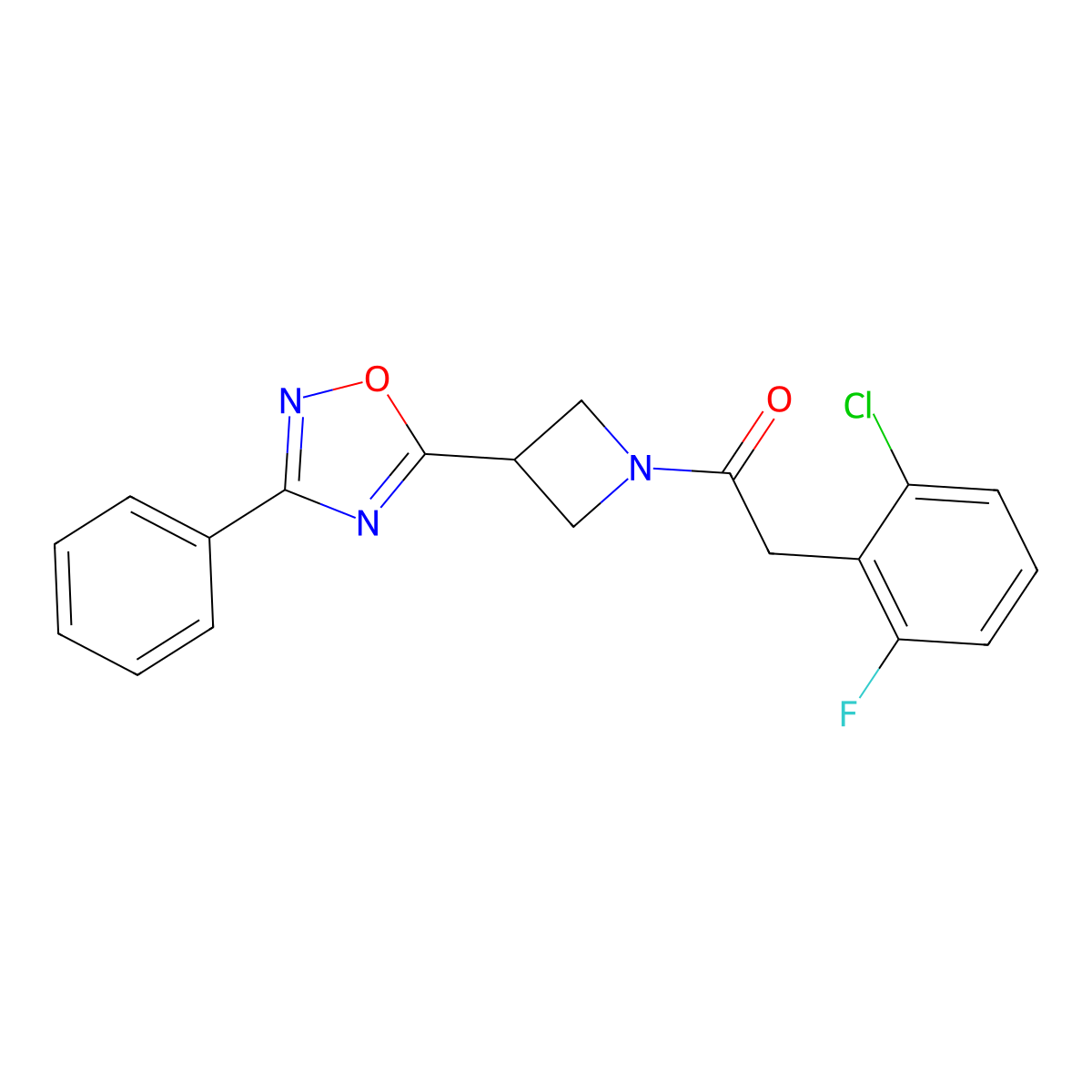 2-(2-Chloro-6-fluorophenyl)-1-(3-(3-phenyl-1,2,4-oxadiazol-5-yl)azetidin-1-yl)ethanone molecular structure, CAS 1251545-40-0