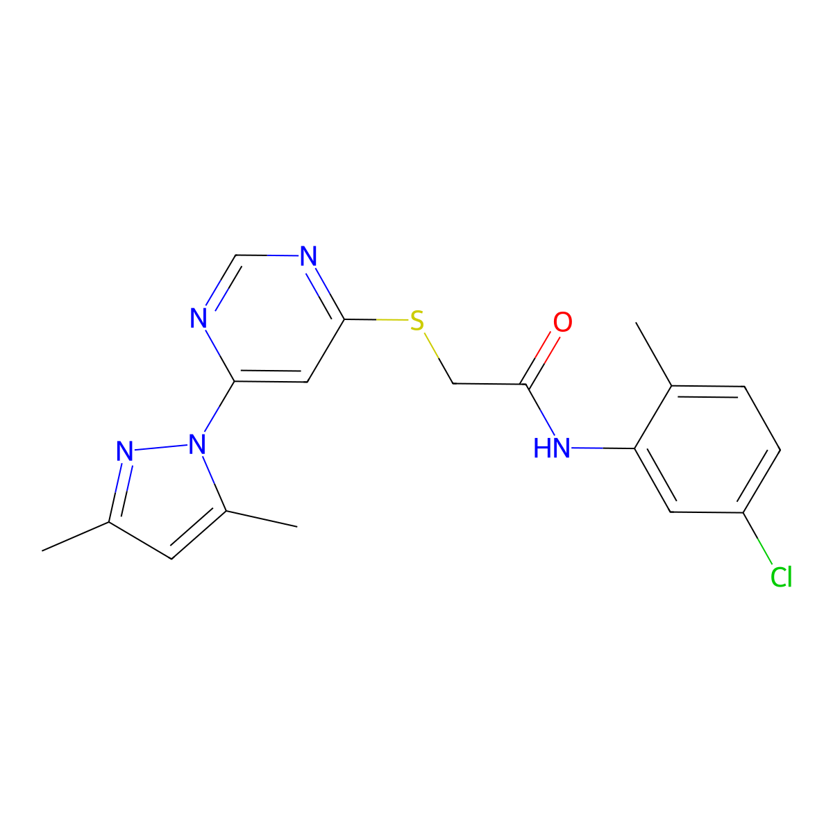N-(5-chloro-2-methylphenyl)-2-((6-(3,5-dimethyl-1H-pyrazol-1-yl)pyrimidin-4-yl)thio)acetamide molecular structure, CAS 1251545-45-5
