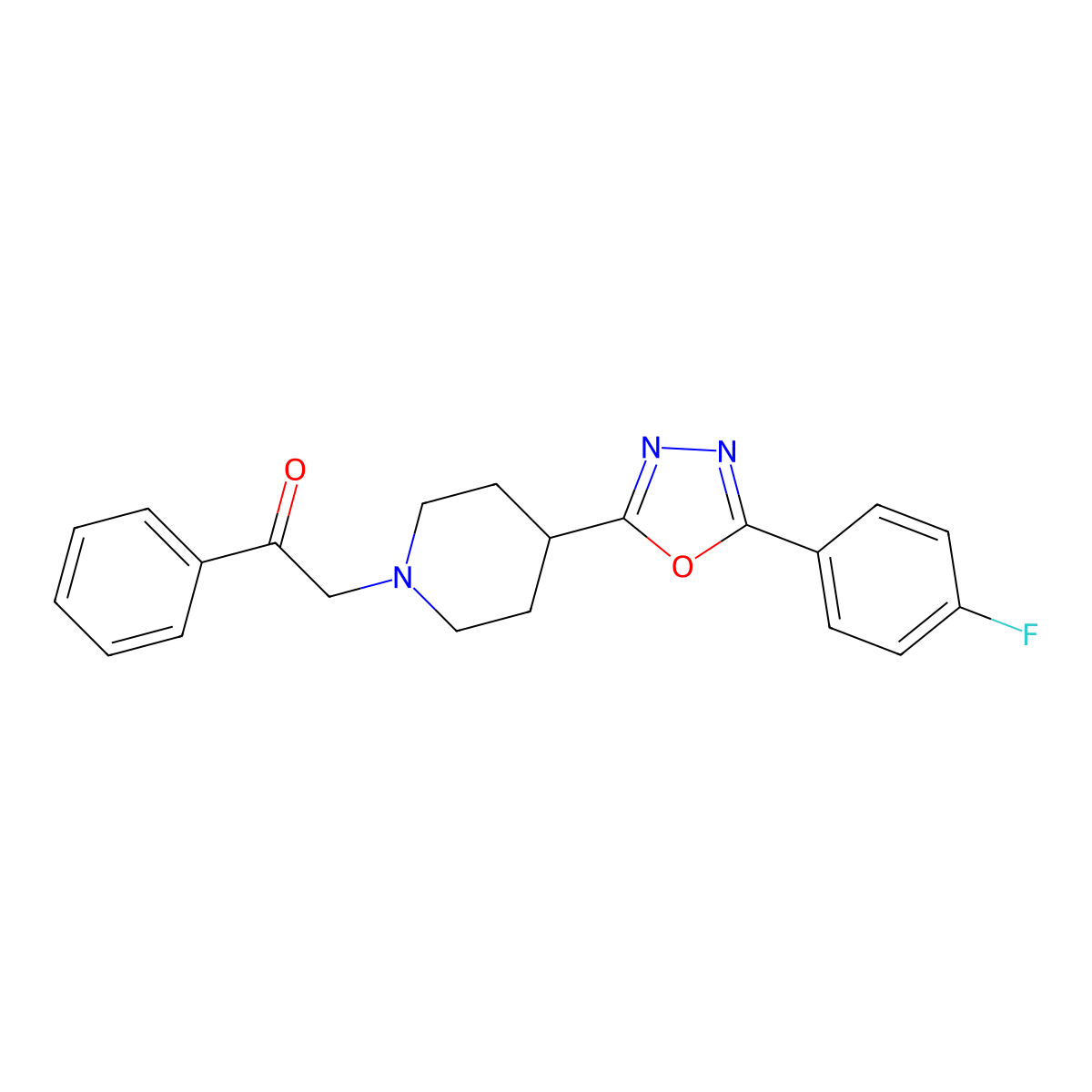 2-(4-(5-(4-Fluorophenyl)-1,3,4-oxadiazol-2-yl)piperidin-1-yl)-1-phenylethanone molecular structure, CAS 1251545-46-6