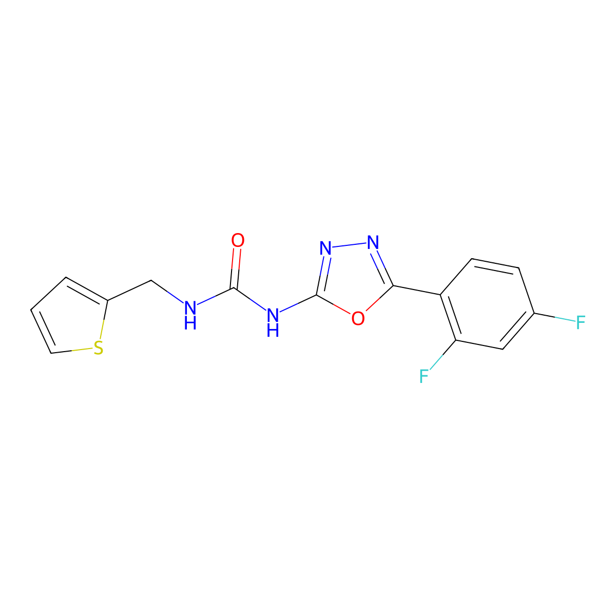 1-(5-(2,4-Difluorophenyl)-1,3,4-oxadiazol-2-yl)-3-(thiophen-2-ylmethyl)urea molecular structure, CAS 1251545-48-8
