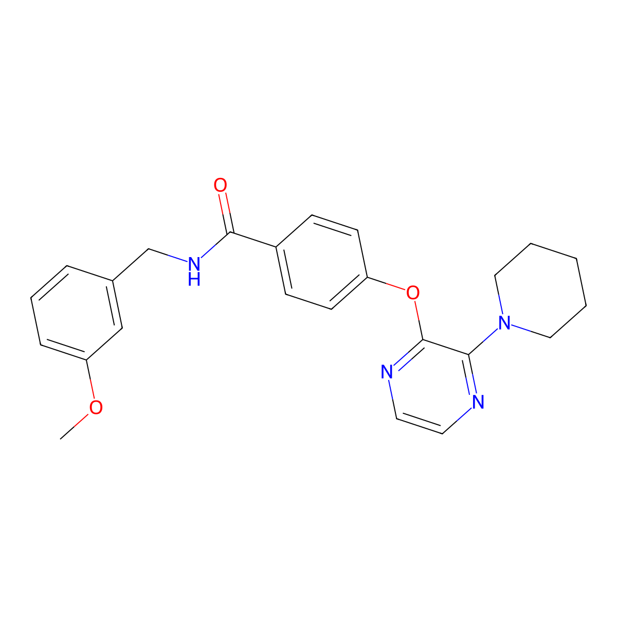 N-(3-methoxybenzyl)-4-((3-(piperidin-1-yl)pyrazin-2-yl)oxy)benzamide molecular structure, CAS 1251545-55-7