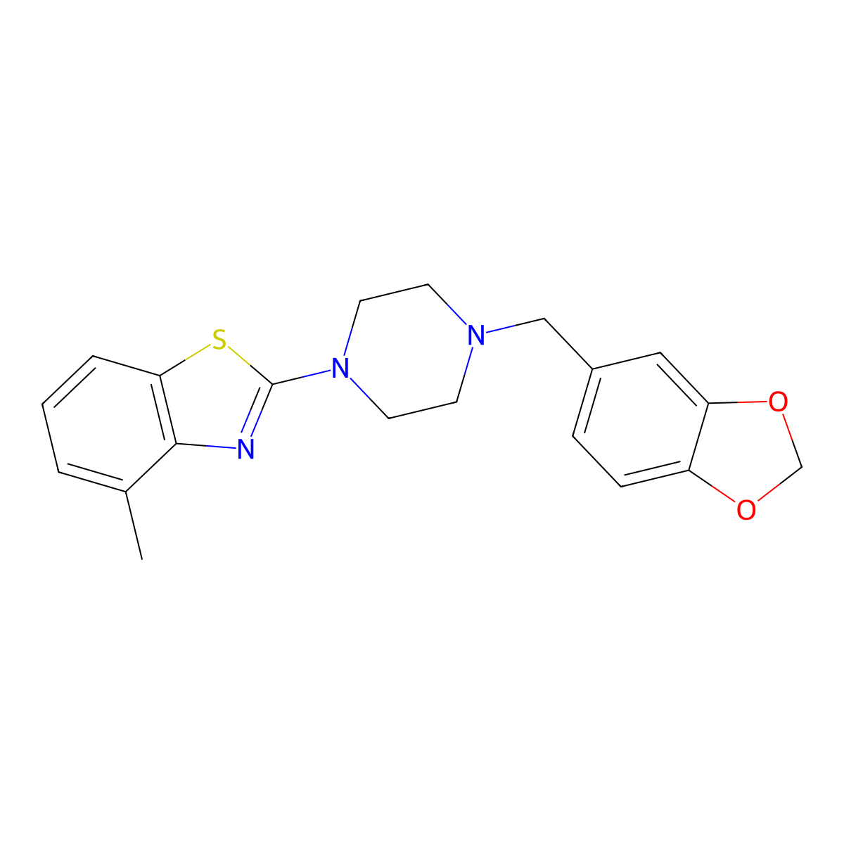 2-(4-(Benzo[d][1,3]dioxol-5-ylmethyl)piperazin-1-yl)-4-methylbenzo[d]thiazole molecular structure, CAS 1251545-56-8