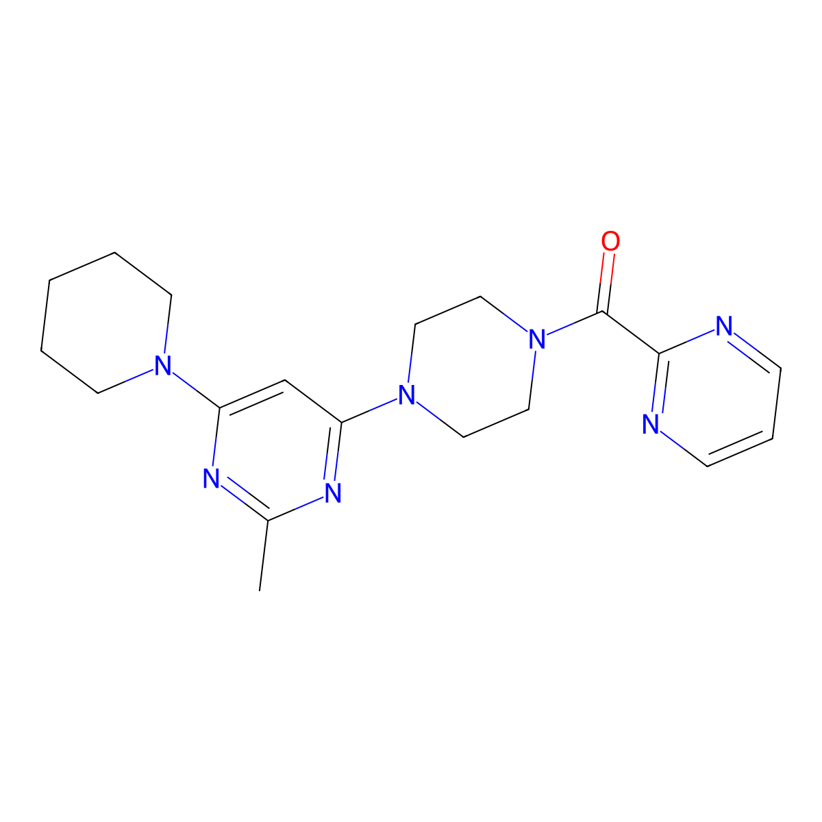 (4-(2-Methyl-6-(piperidin-1-yl)pyrimidin-4-yl)piperazin-1-yl)(pyrimidin-2-yl)methanone molecular structure, CAS 1251545-57-9