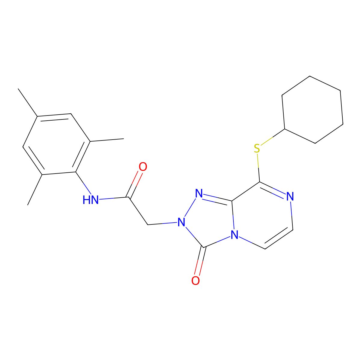 2-[8-(cyclohexylsulfanyl)-3-oxo-2H,3H-[1,2,4]triazolo[4,3-a]pyrazin-2-yl]-N-(2,4,6-trimethylphenyl)acetamide molecular structure, CAS 1251545-60-4