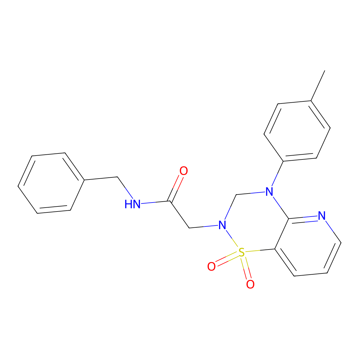 N-benzyl-2-(1,1-dioxido-4-(p-tolyl)-3,4-dihydro-2H-pyrido[2,3-e][1,2,4]thiadiazin-2-yl)acetamide molecular structure, CAS 1251545-61-5
