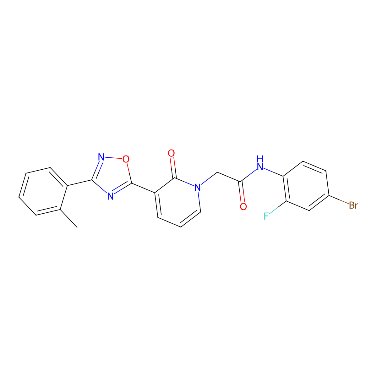 N-(4-bromo-2-fluorophenyl)-2-(2-oxo-3-(3-(o-tolyl)-1,2,4-oxadiazol-5-yl)pyridin-1(2H)-yl)acetamide molecular structure, CAS 1251545-62-6