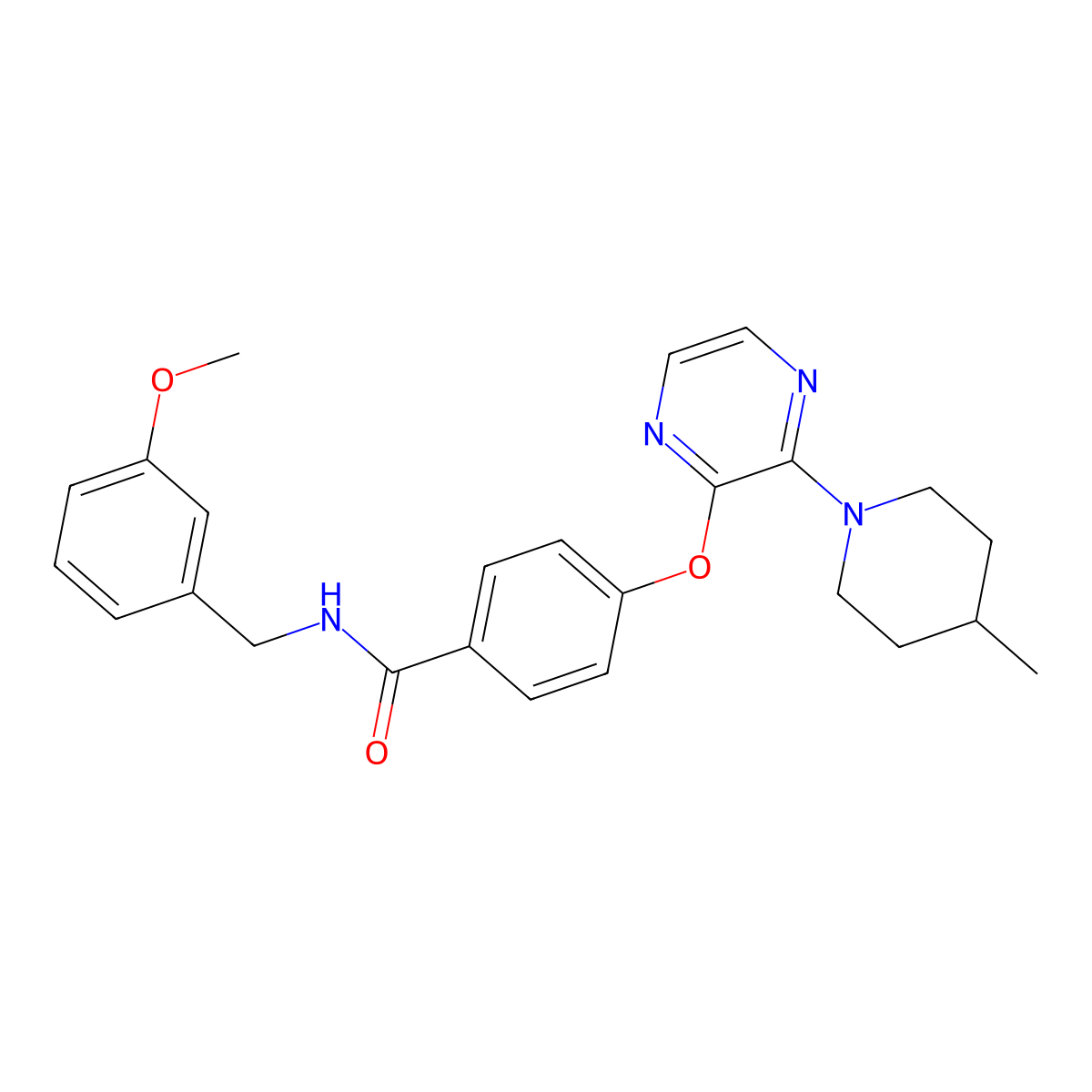N-(3-methoxybenzyl)-4-((3-(4-methylpiperidin-1-yl)pyrazin-2-yl)oxy)benzamide molecular structure, CAS 1251545-63-7