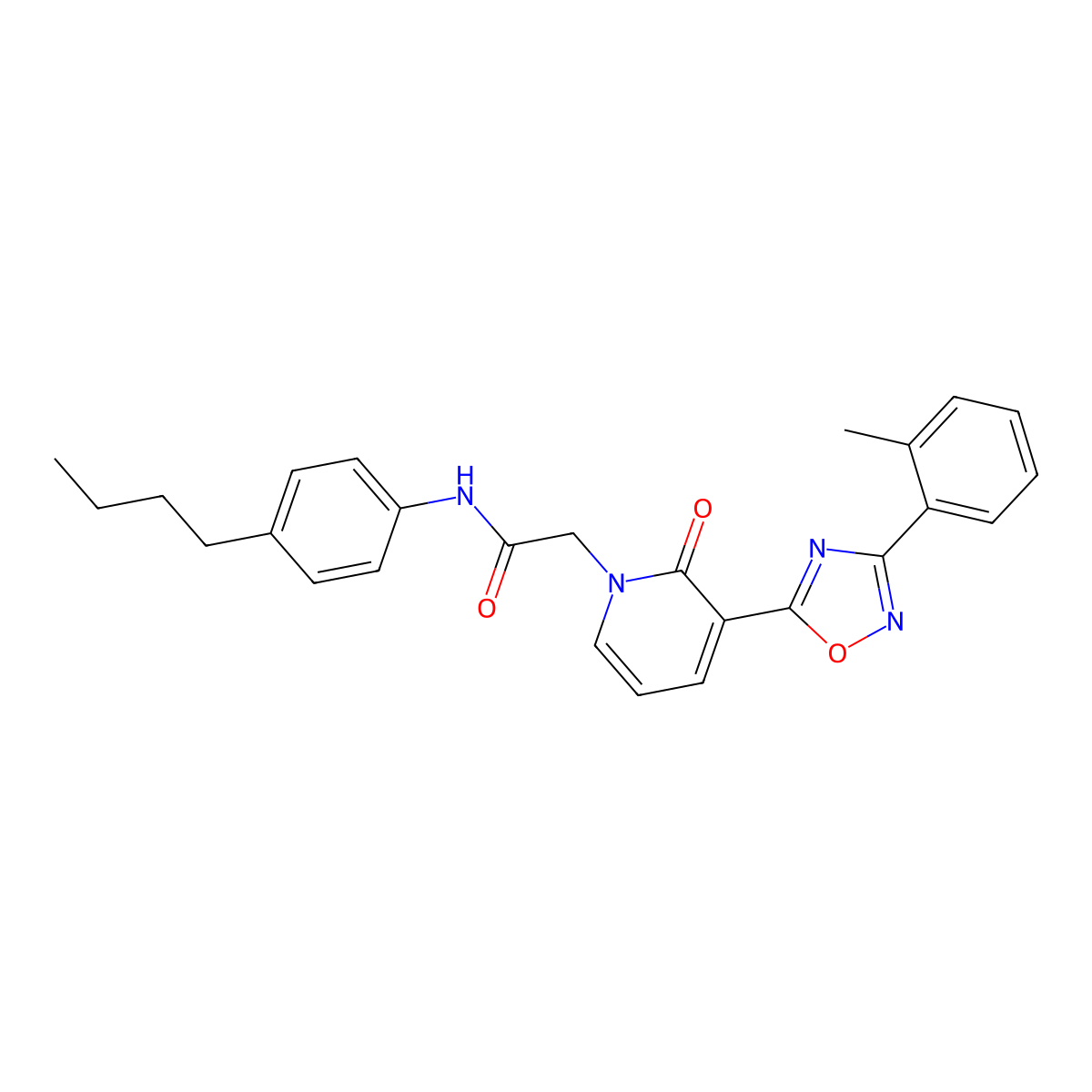 N-(4-butylphenyl)-2-{3-[3-(2-methylphenyl)-1,2,4-oxadiazol-5-yl]-2-oxo-1,2-dihydropyridin-1-yl}acetamide molecular structure, CAS 1251545-67-1