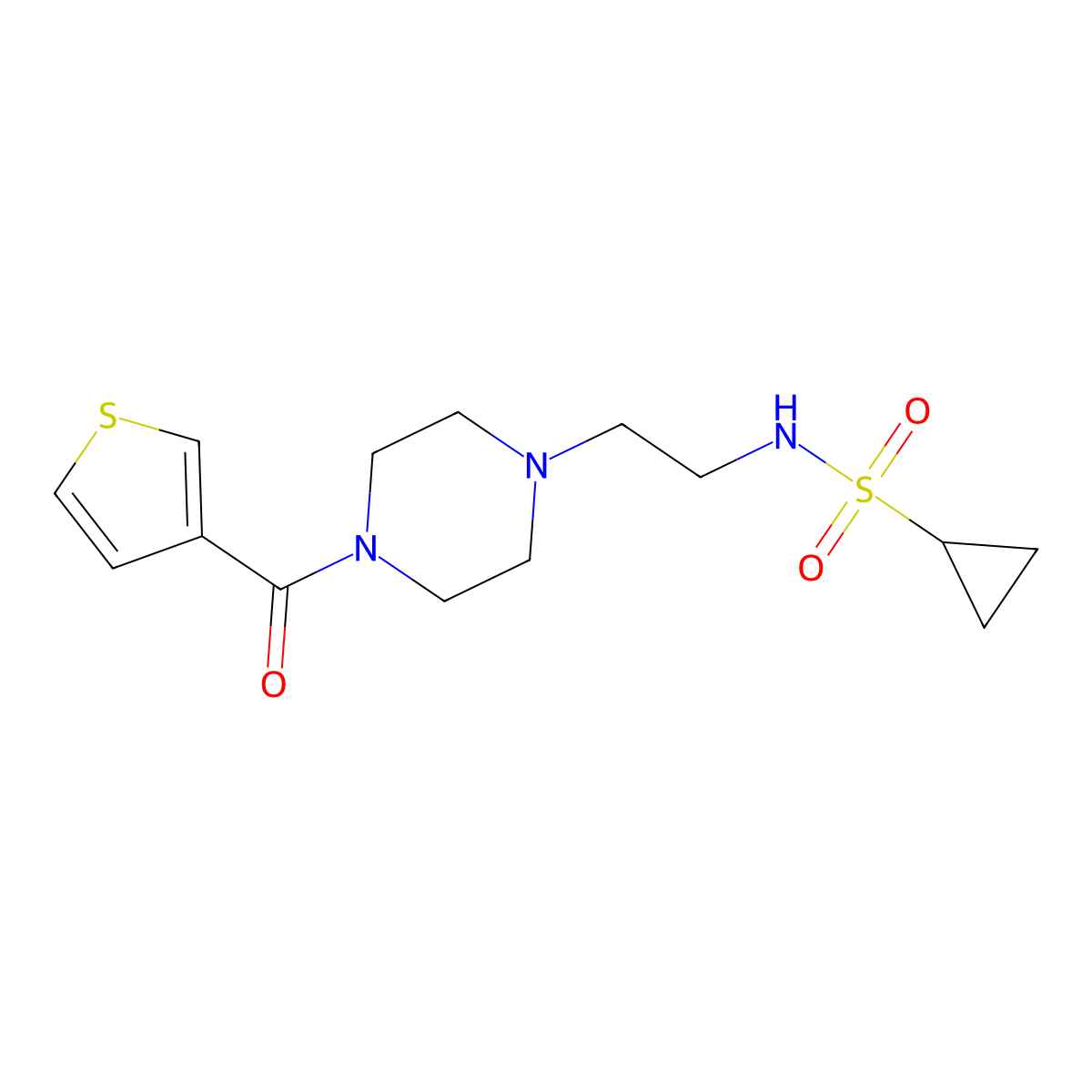 N-(2-(4-(thiophene-3-carbonyl)piperazin-1-yl)ethyl)cyclopropanesulfonamide molecular structure, CAS 1251545-77-3