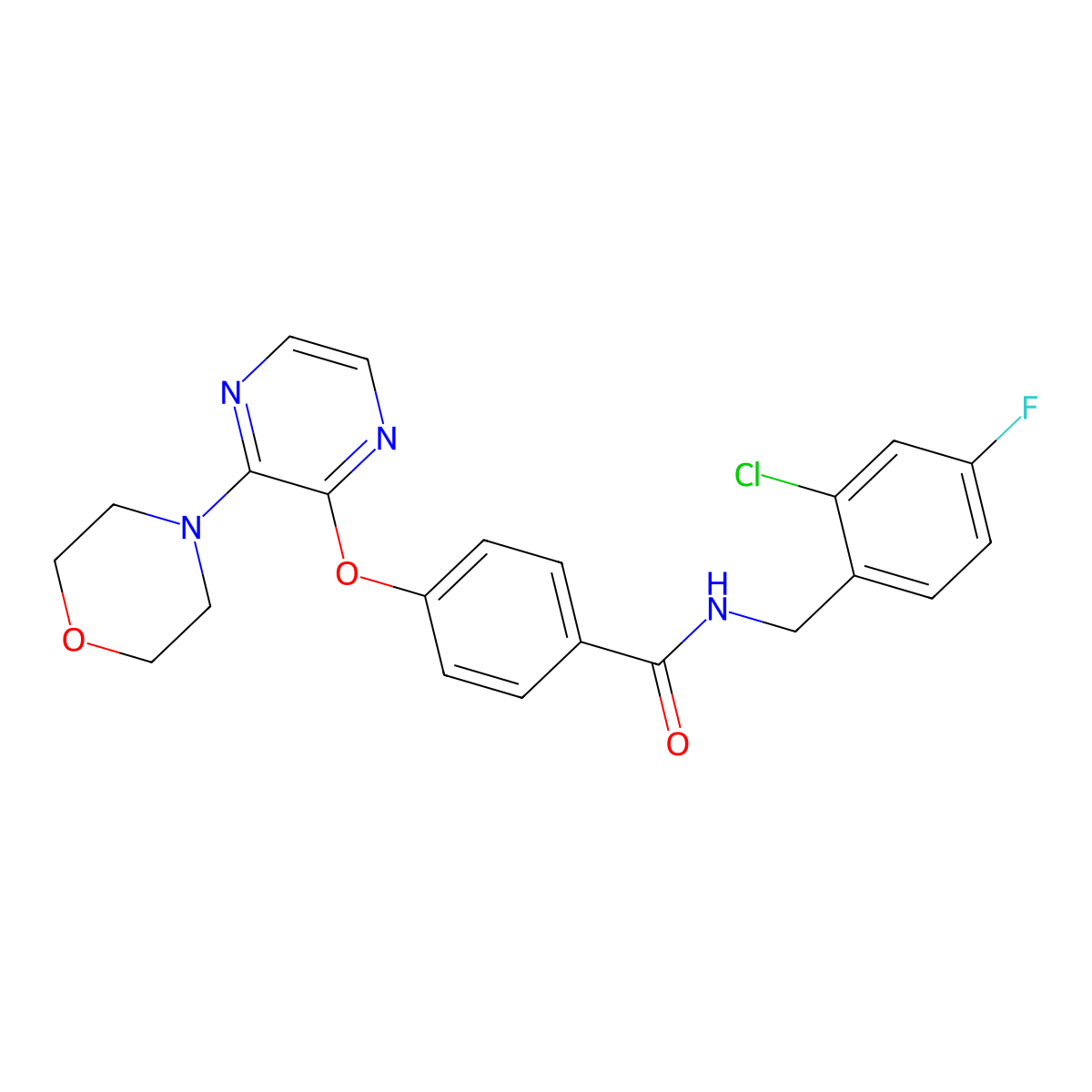 N-(2-chloro-4-fluorobenzyl)-4-{[3-(morpholin-4-yl)pyrazin-2-yl]oxy}benzamide molecular structure, CAS 1251545-86-4