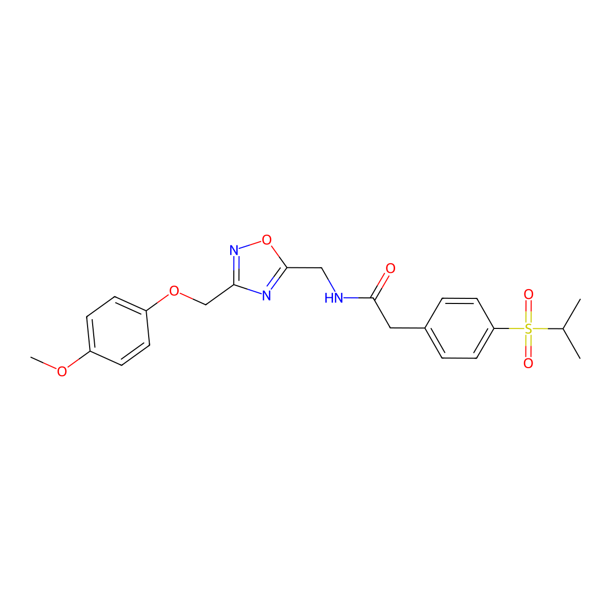 2-(4-(isopropylsulfonyl)phenyl)-N-((3-((4-methoxyphenoxy)methyl)-1,2,4-oxadiazol-5-yl)methyl)acetamide molecular structure, CAS 1251545-89-7