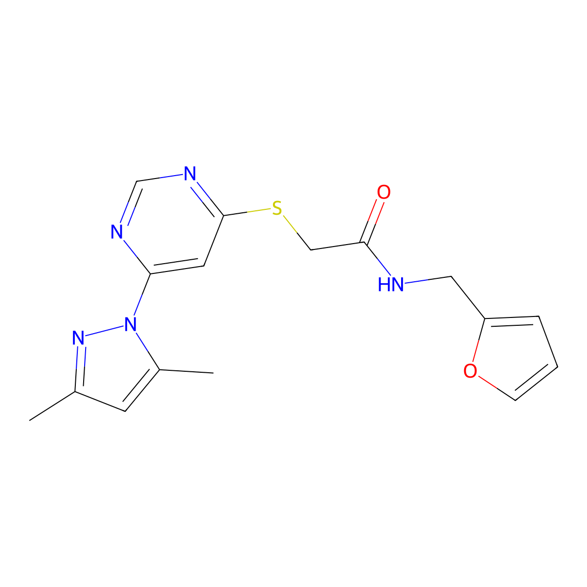 2-((6-(3,5-dimethyl-1H-pyrazol-1-yl)pyrimidin-4-yl)thio)-N-(furan-2-ylmethyl)acetamide molecular structure, CAS 1251545-91-1