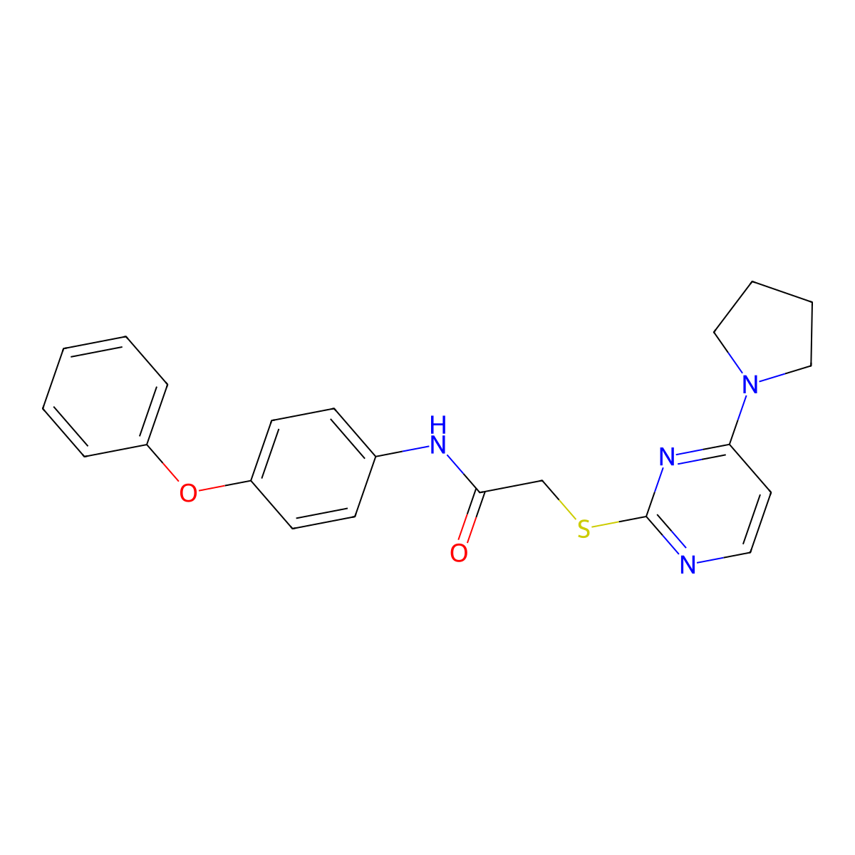 N-(4-phenoxyphenyl)-2-((4-(pyrrolidin-1-yl)pyrimidin-2-yl)thio)acetamide molecular structure, CAS 1251545-92-2
