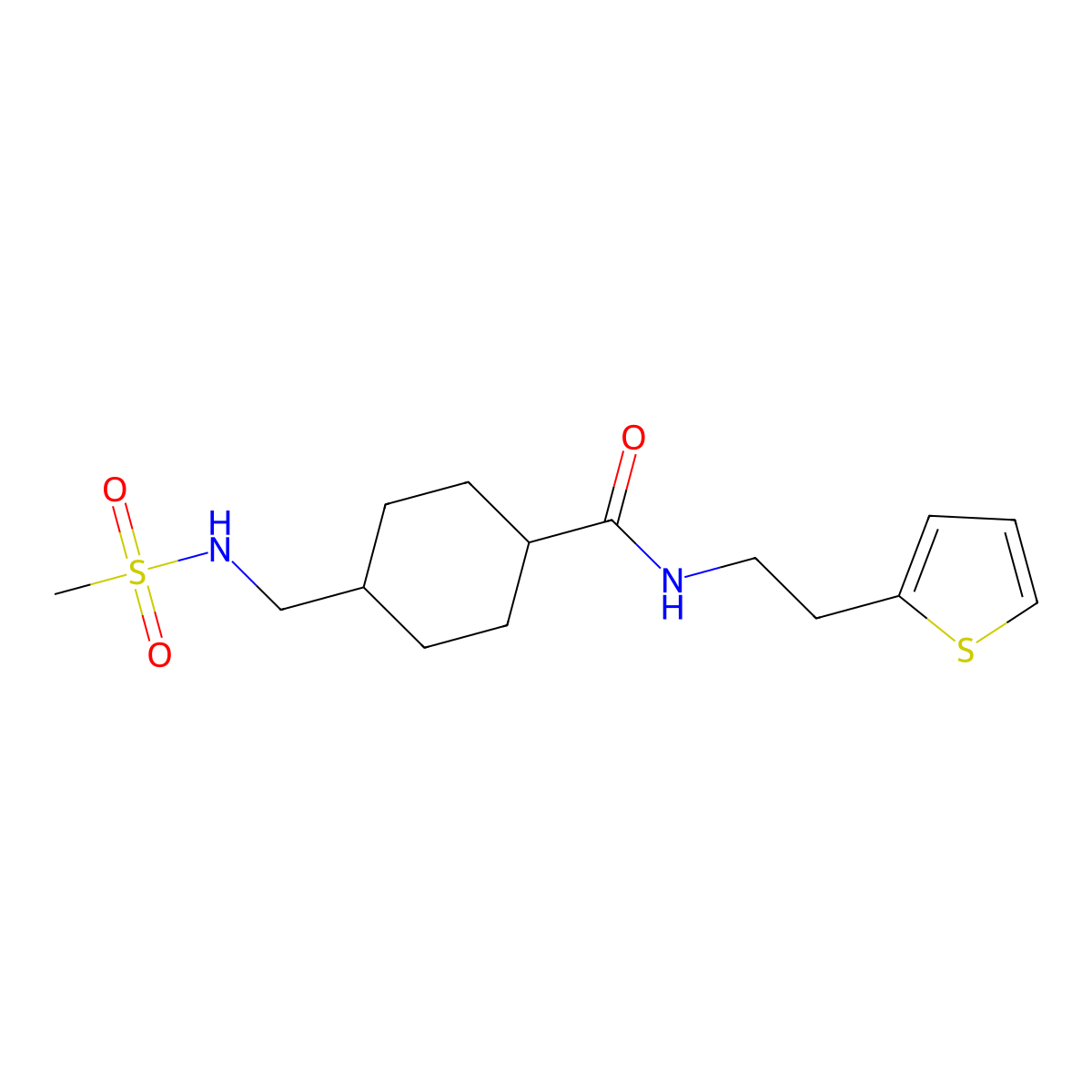 4-(methanesulfonamidomethyl)-N-[2-(thiophen-2-yl)ethyl]cyclohexane-1-carboxamide molecular structure, CAS 1251545-93-3