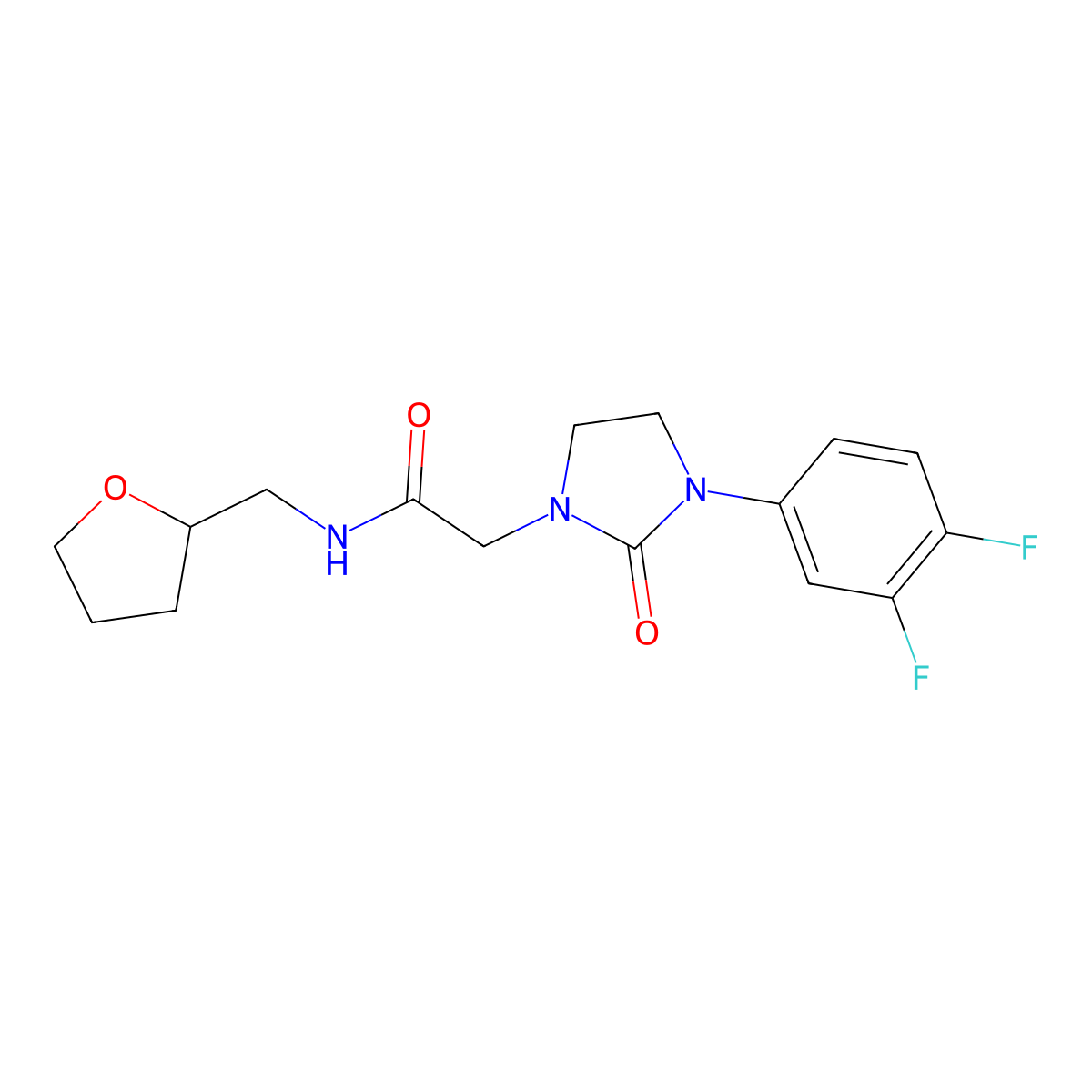 2-(3-(3,4-difluorophenyl)-2-oxoimidazolidin-1-yl)-N-((tetrahydrofuran-2-yl)methyl)acetamide molecular structure, CAS 1251546-12-9