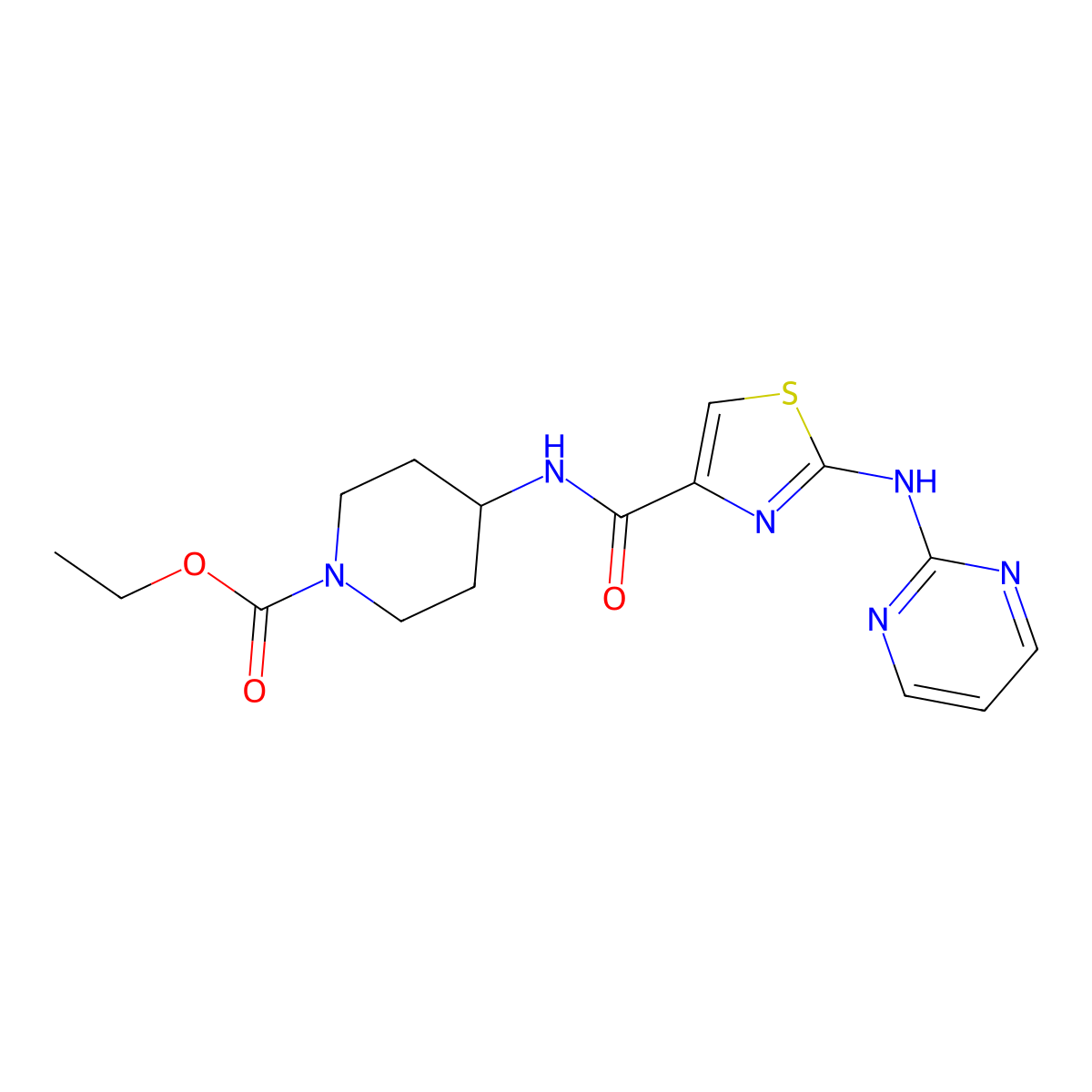 Ethyl 4-(2-(pyrimidin-2-ylamino)thiazole-4-carboxamido)piperidine-1-carboxylate molecular structure, CAS 1251546-13-0