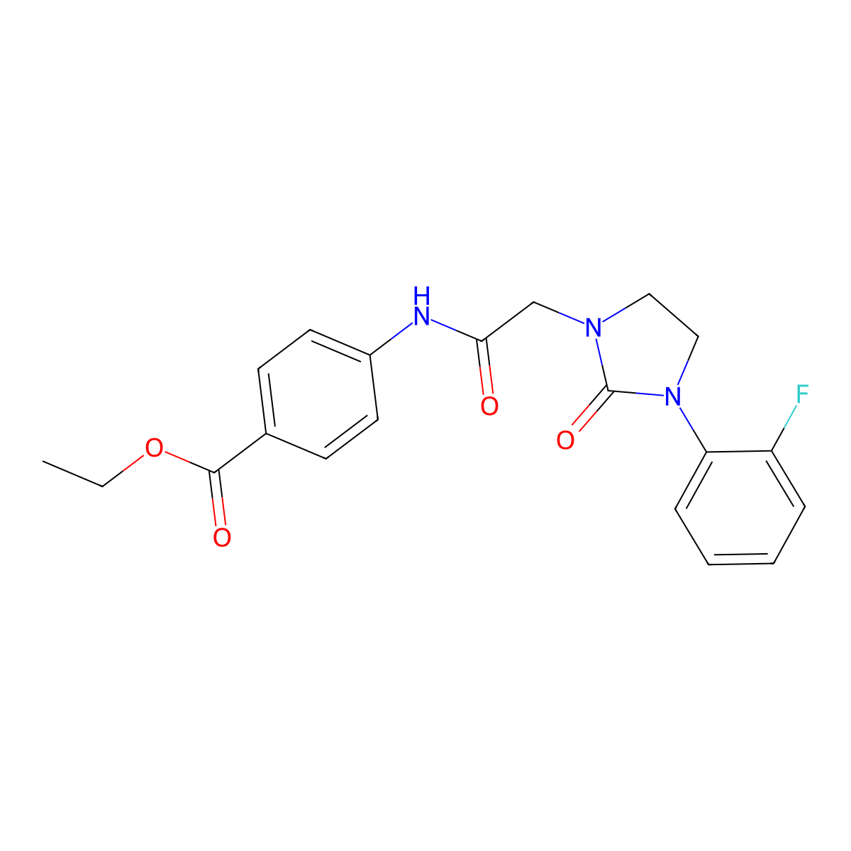 Ethyl 4-(2-(3-(2-fluorophenyl)-2-oxoimidazolidin-1-yl)acetamido)benzoate molecular structure, CAS 1251546-14-1