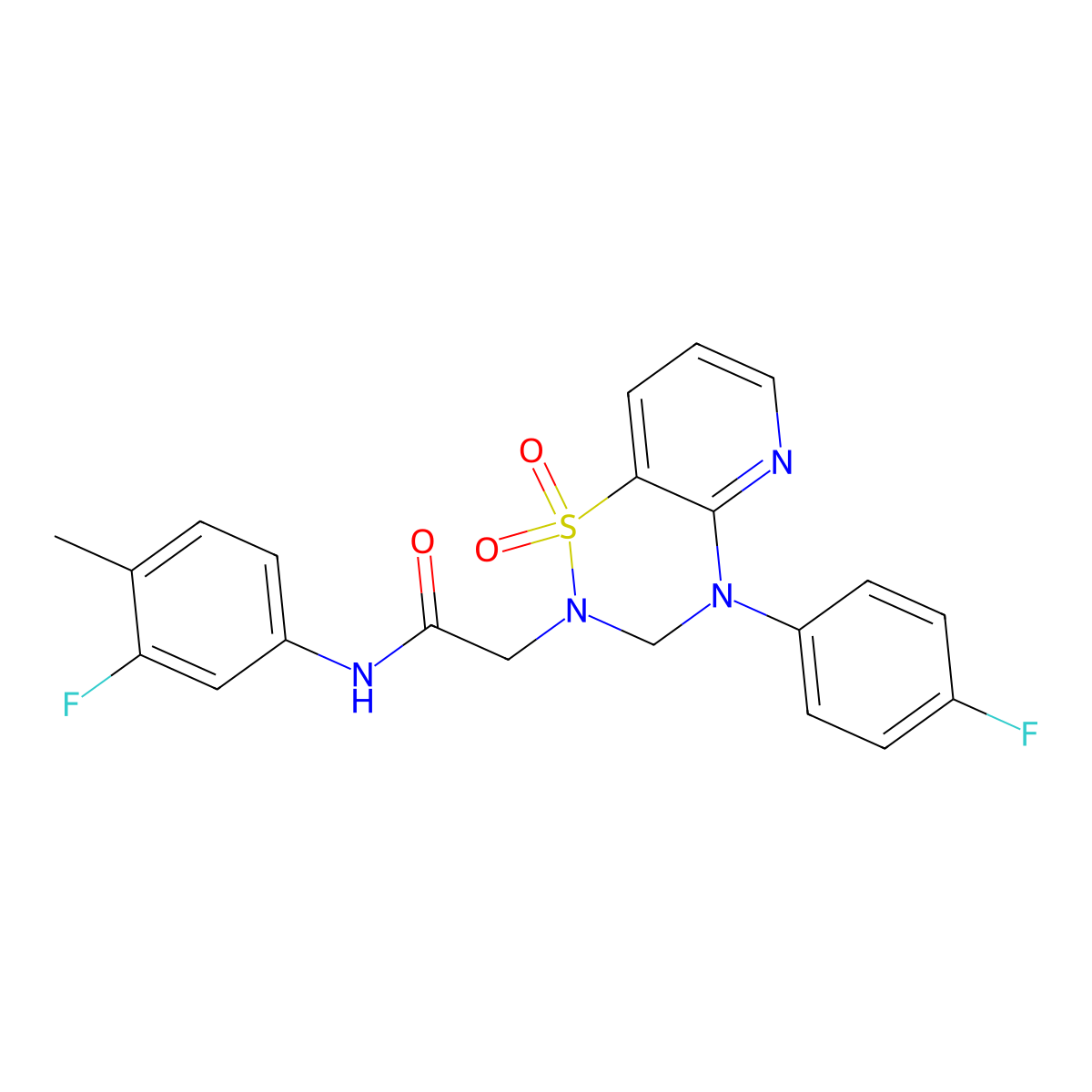 N-(3-fluoro-4-methylphenyl)-2-[4-(4-fluorophenyl)-1,1-dioxo-2H,3H,4H-1lambda6-pyrido[2,3-e][1,2,4]thiadiazin-2-yl]acetamide molecular structure, CAS 1251546-19-6
